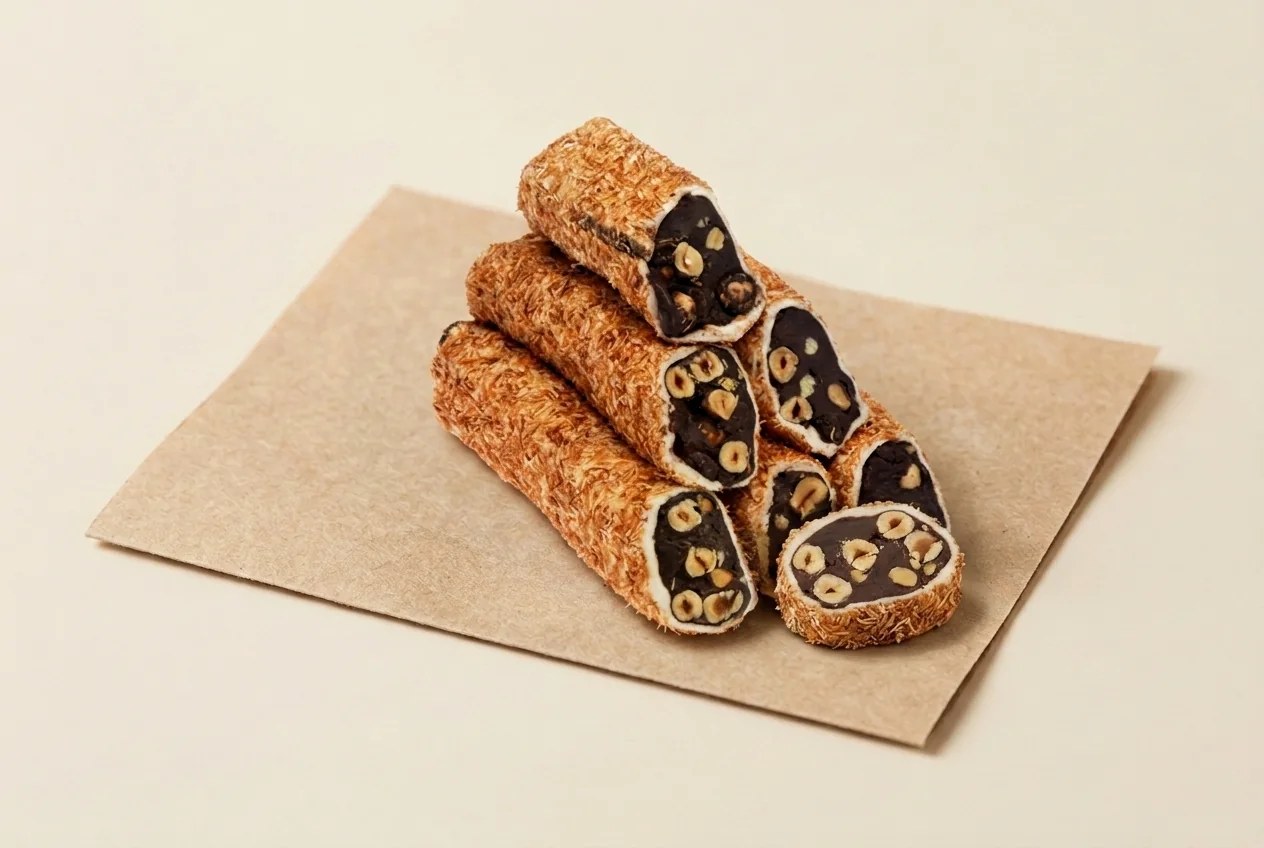 Kadayif coated hazelnut cocoa cream roll lokum — Turkish Manufacturer_2