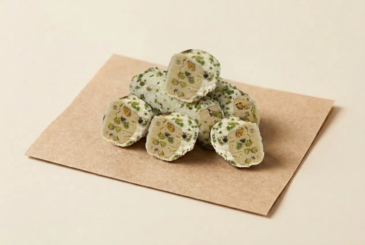 Slivered-pistachio coated pistachio cream roll lokum — Turkish Manufacturer_2