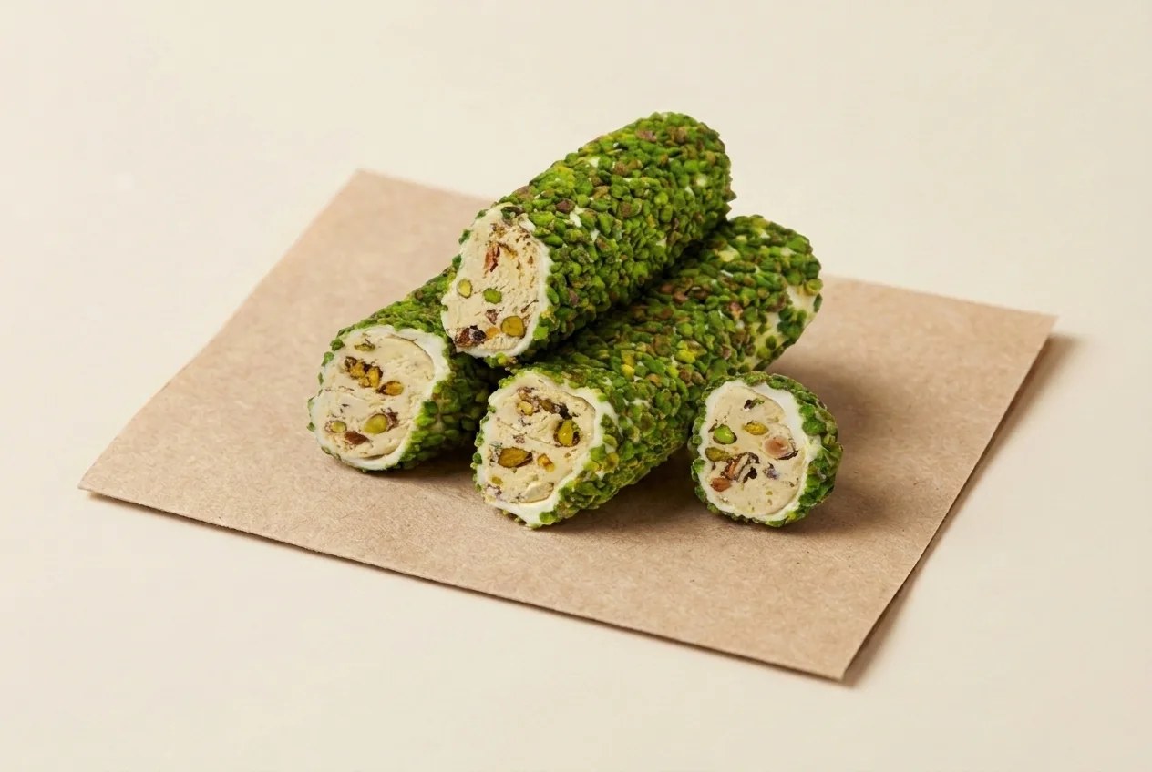 Pistachio-grain coated pistachio cream roll lokum — Turkish Manufacturer_2