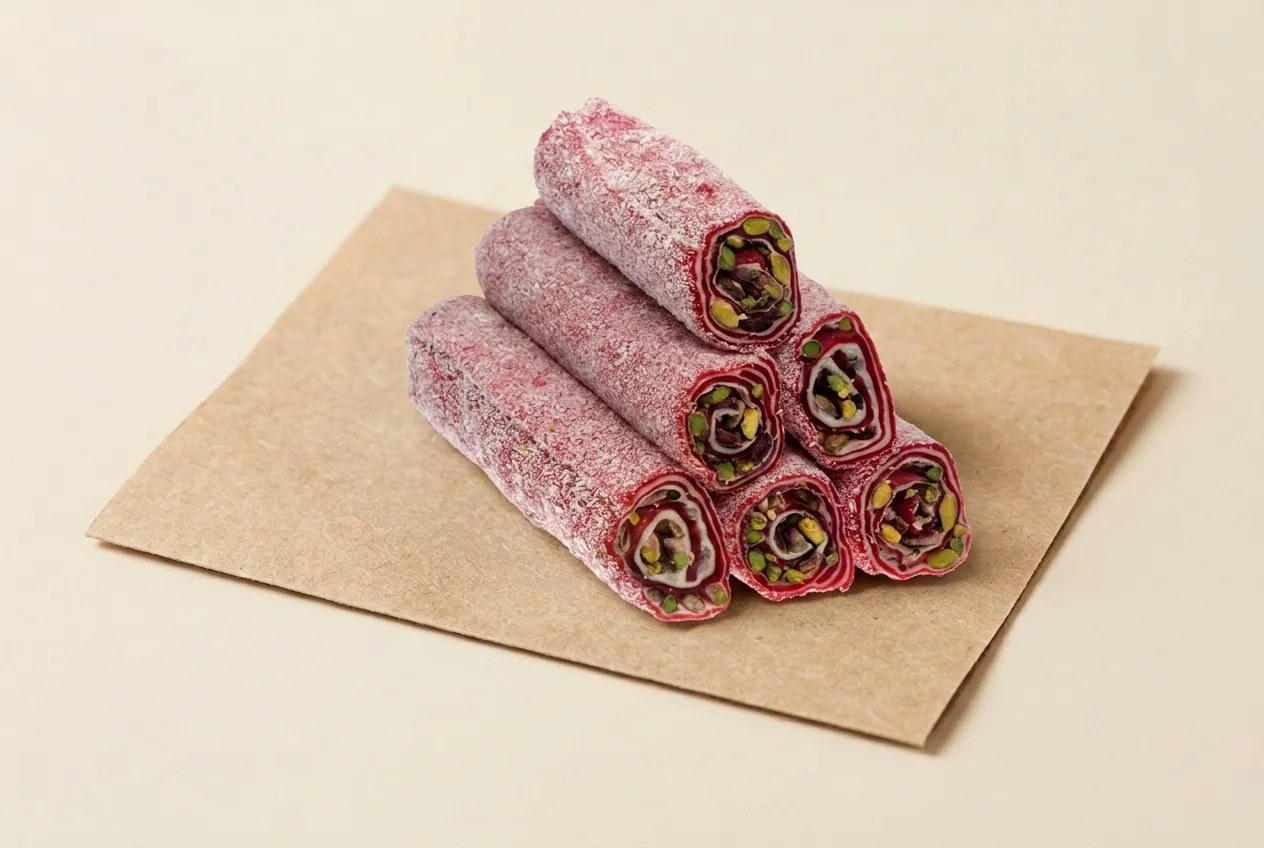 Coconut coated pomegranate and pistachio roulade lokum — Turkish Manufacturer_2