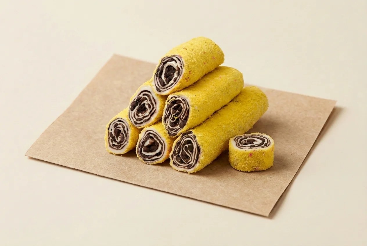 Yellow-vermicelli coated chocolate roulade lokum — Turkish Manufacturer_2