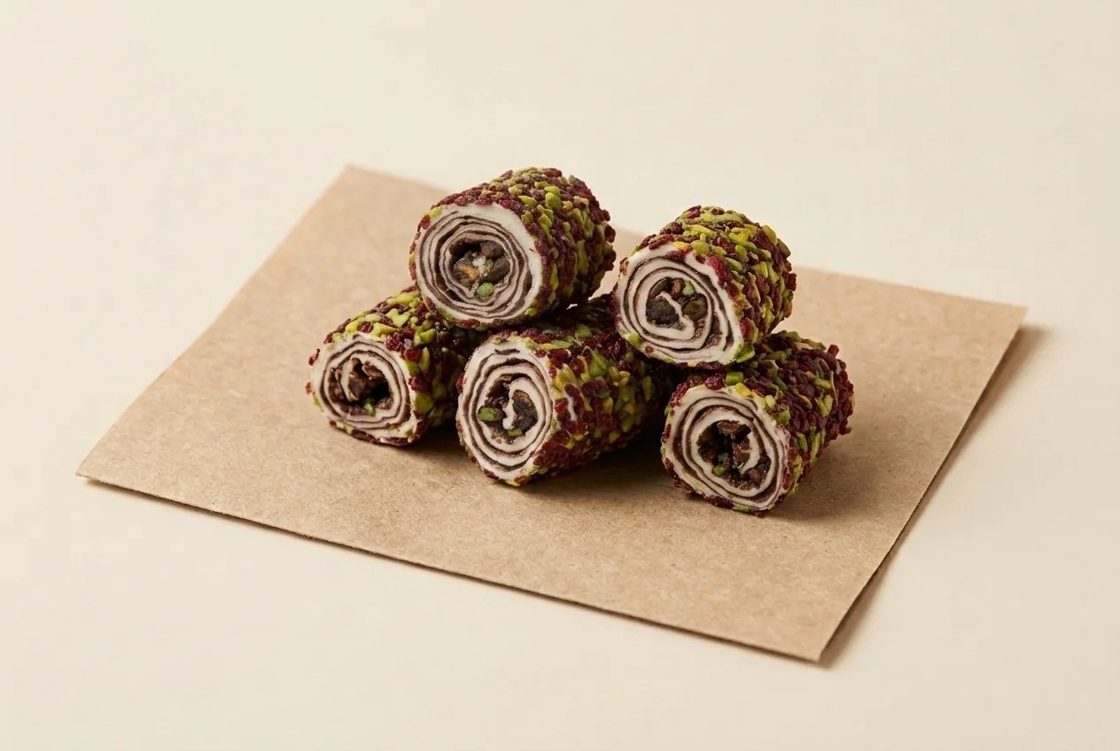 Barberry and slivered-pistachio coated chocolate roulade lokum — Turkish Manufacturer_2