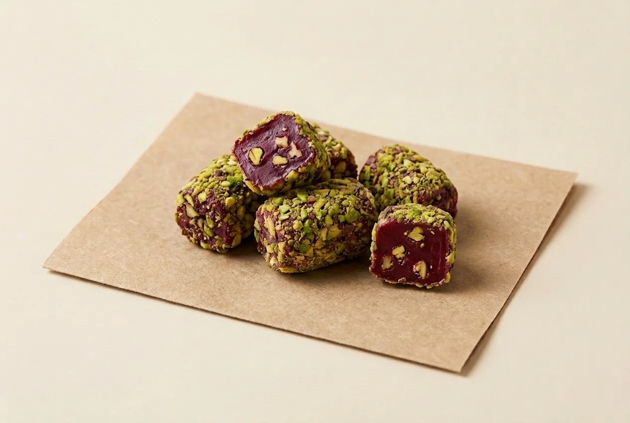 Barberry and slivered-pistachio coated pomegranate and pistachio royal lokum — Turkish Manufacturer_2