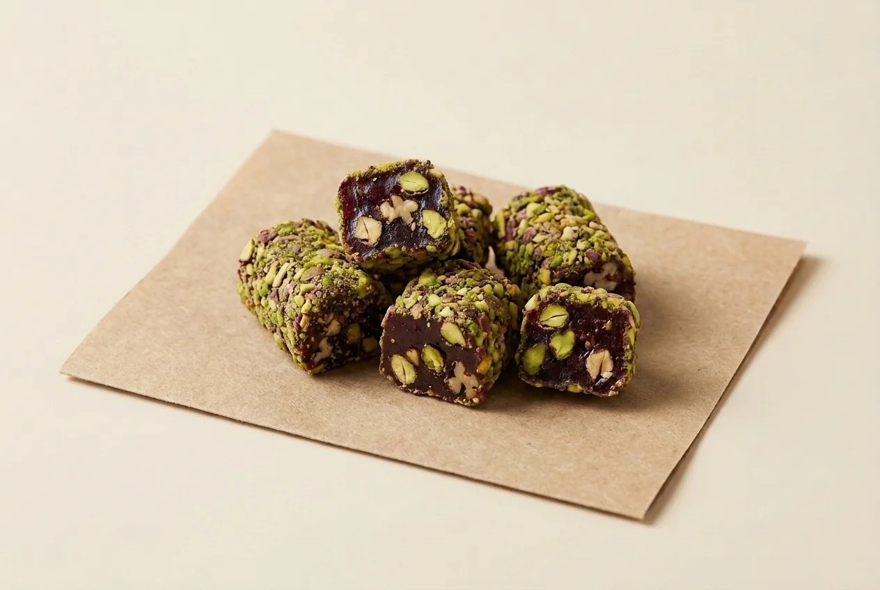 Whole-pistachio coated pomegranate and pistachio Aleppo-style lokum — Turkish Manufacturer_2