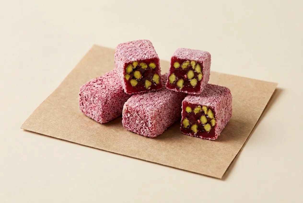 Coconut coated pomegranate and pistachio Aleppo-style lokum — Turkish Manufacturer_2