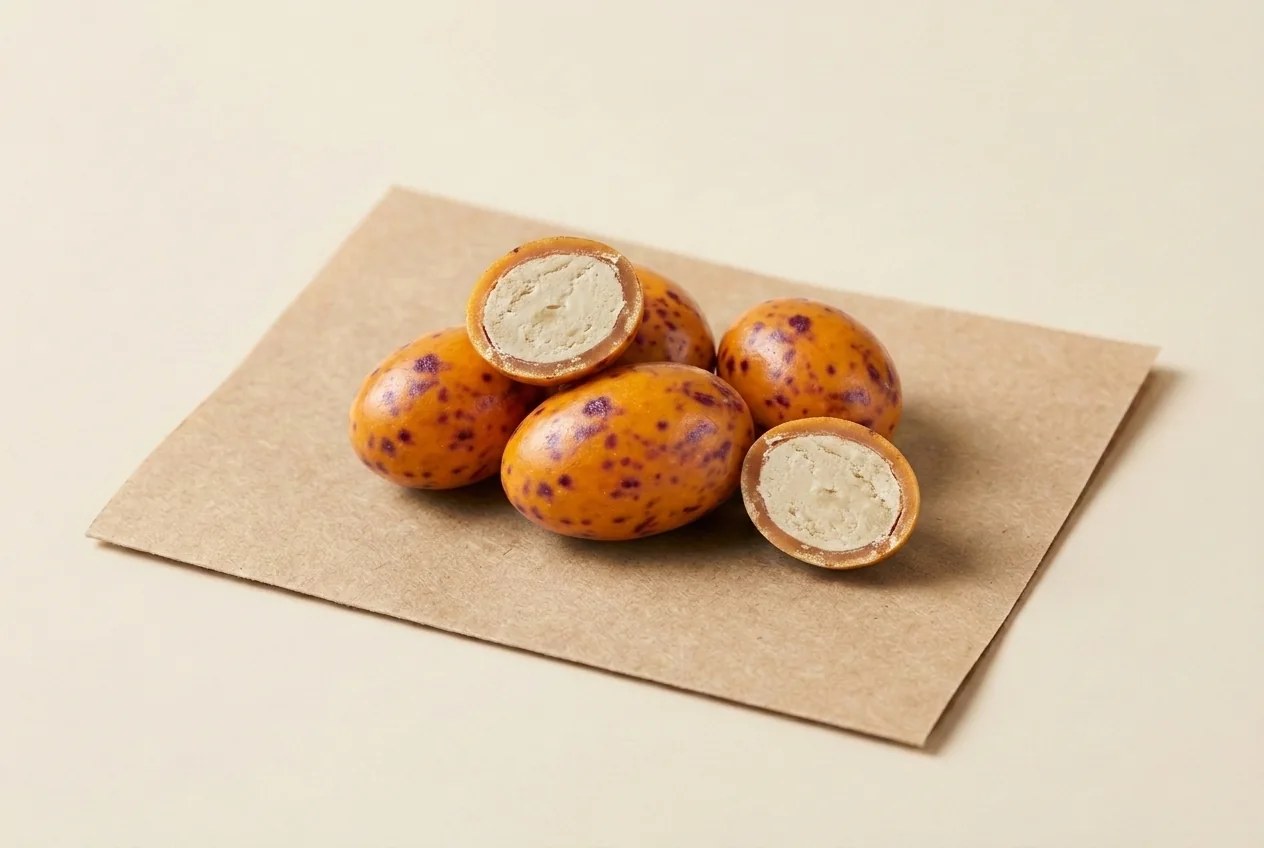 Quail egg, sour-cherry filling, orange speckled dragée — Turkish Manufacturer_2