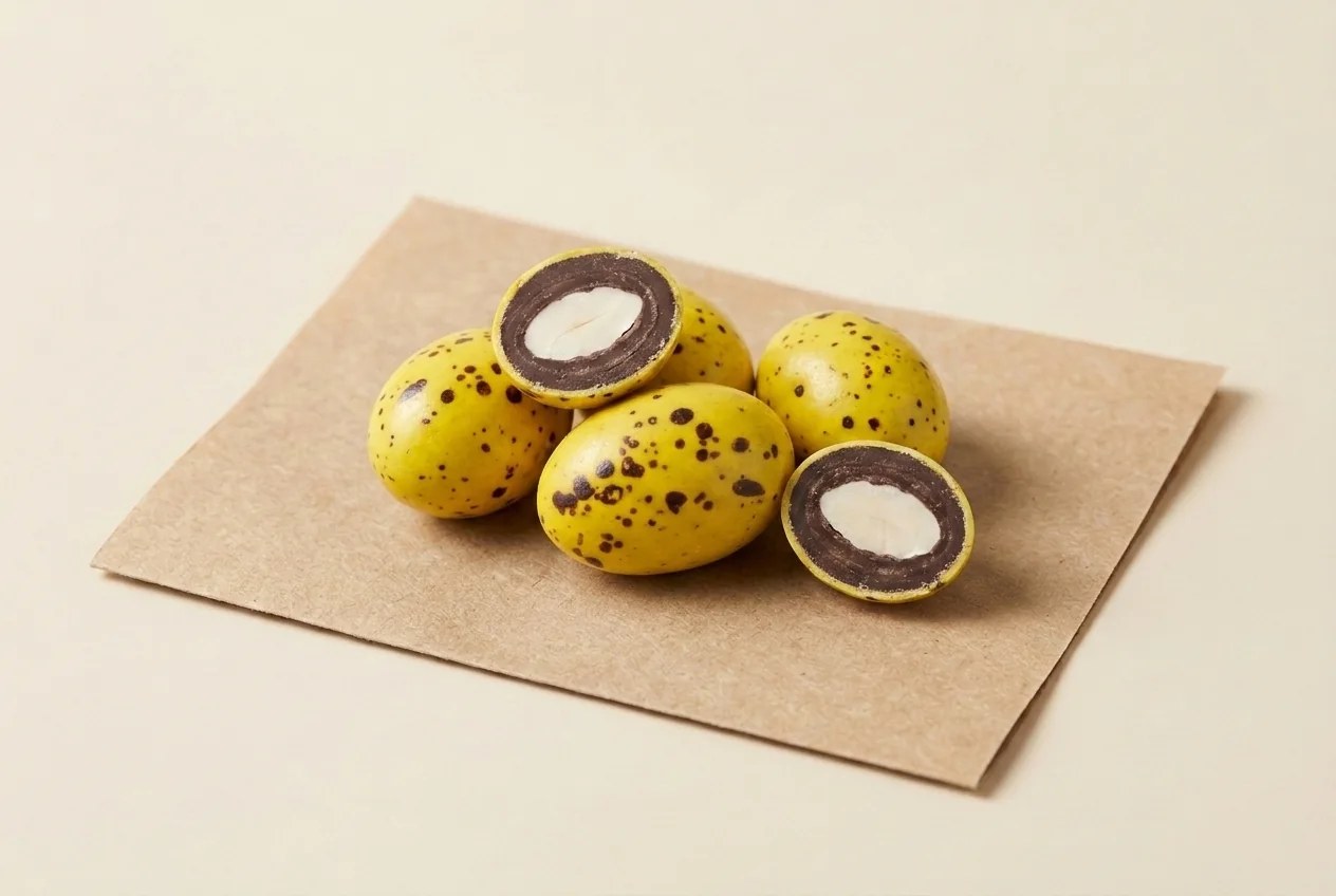 Quail egg, caramel filling, yellow speckled dragée — Turkish Manufacturer_2