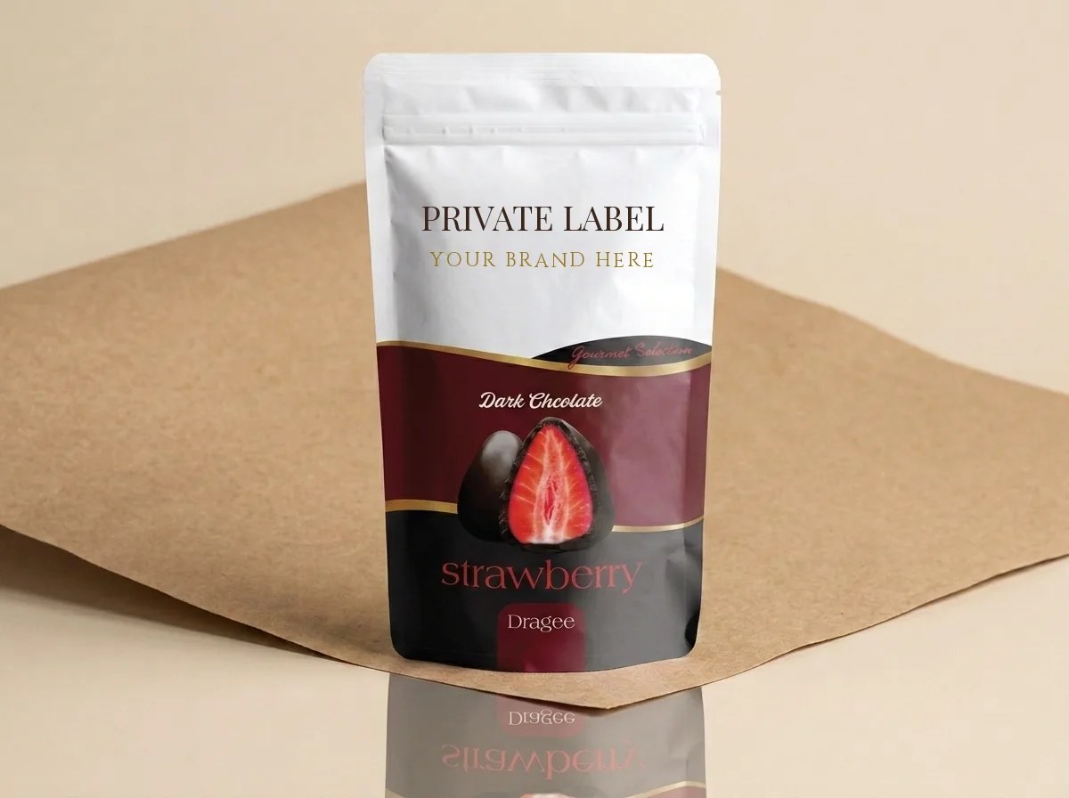 Freeze-dried strawberry, dark coating (80 g stand-up doypack, zip) dragée — Turkish Manufacturer_2