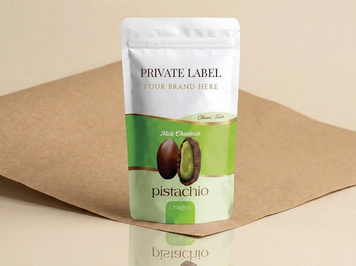 Milk-coated pistachio (80 g stand-up doypack, zip) dragée — Turkish Manufacturer_2