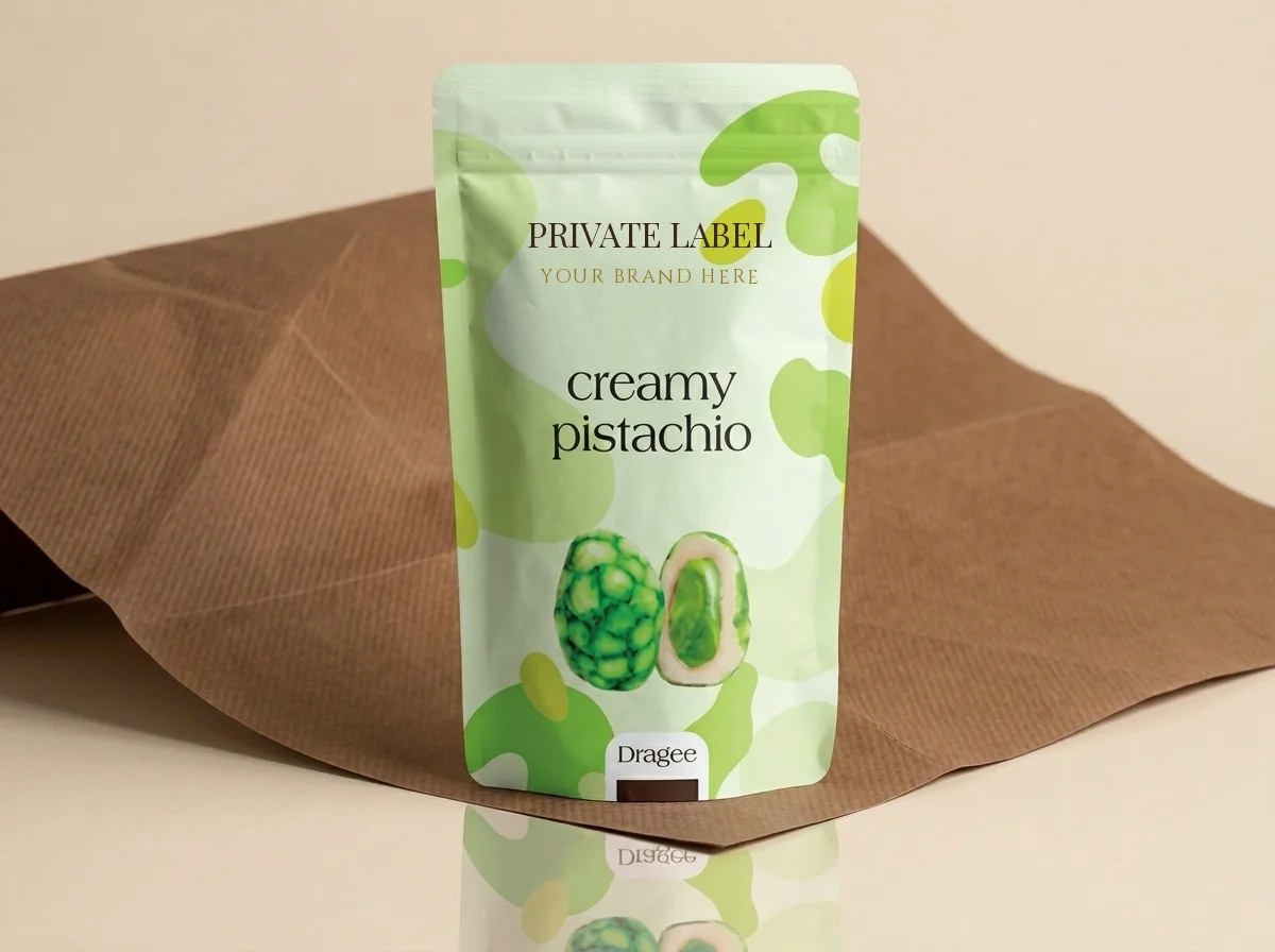 Milk-coated pistachio, rough finish (80 g stand-up doypack, zip) dragée — Turkish Manufacturer_2
