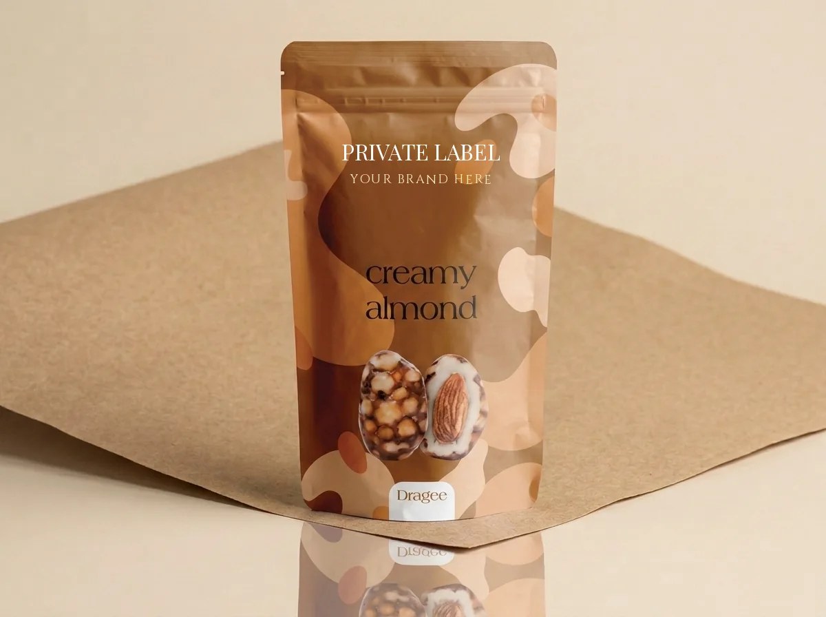 Milk-coated almond, rough finish (80 g stand-up doypack, zip) dragée — Turkish Manufacturer_2
