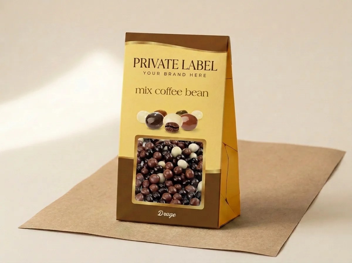Mixed coffee beans (80 g pyramid box with window) dragée — Turkish Manufacturer_2