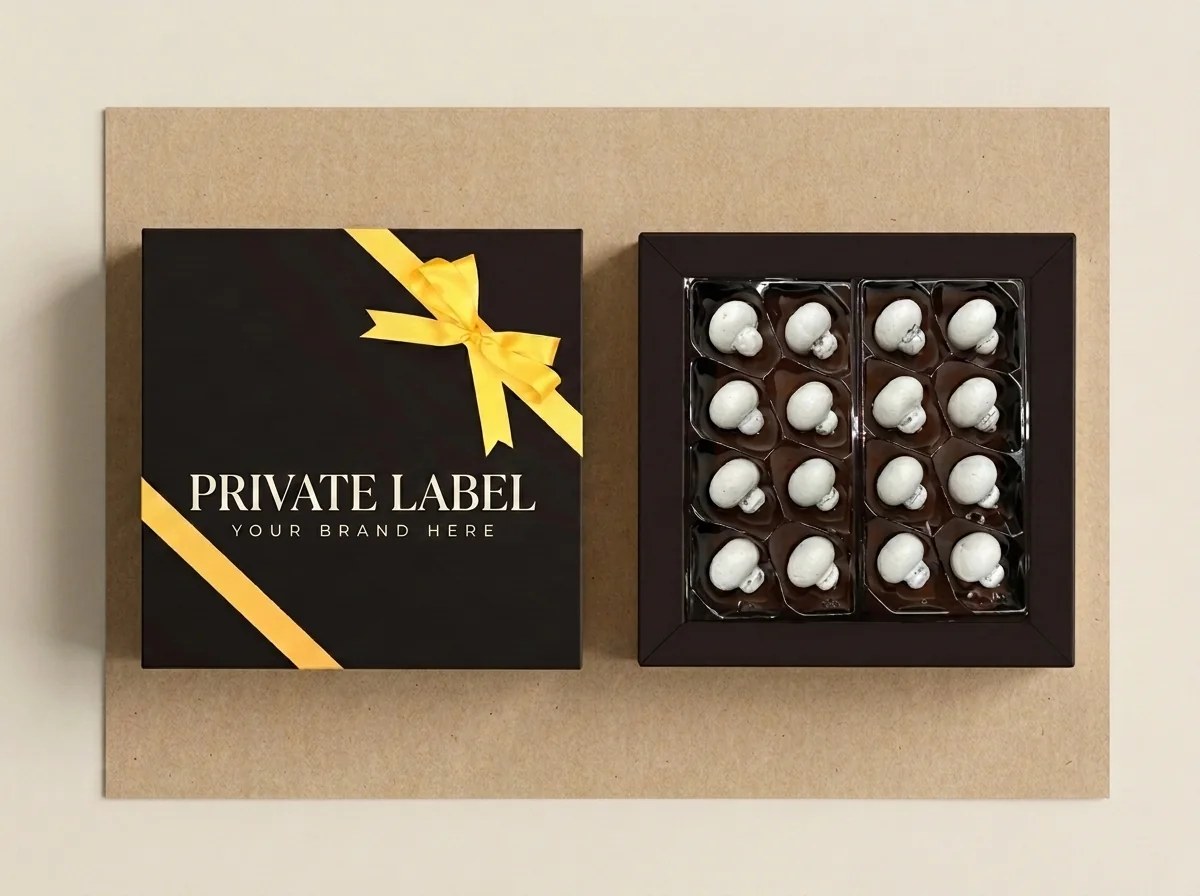 Praline-filled mushrooms, white (260 g gift box with window) dragée — Turkish Manufacturer_2