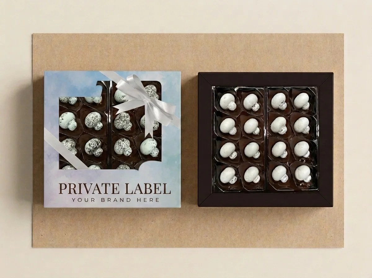 Praline-filled mushrooms, speckled (260 g gift box with window) dragée — Turkish Manufacturer_2