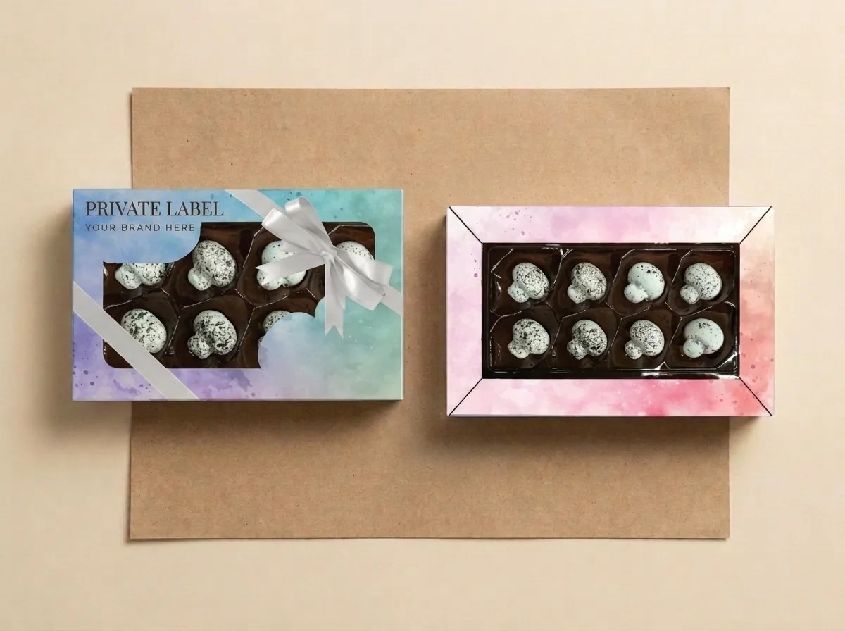 Praline-filled mushrooms, speckled (130 g gift box with window) dragée — Turkish Manufacturer_2