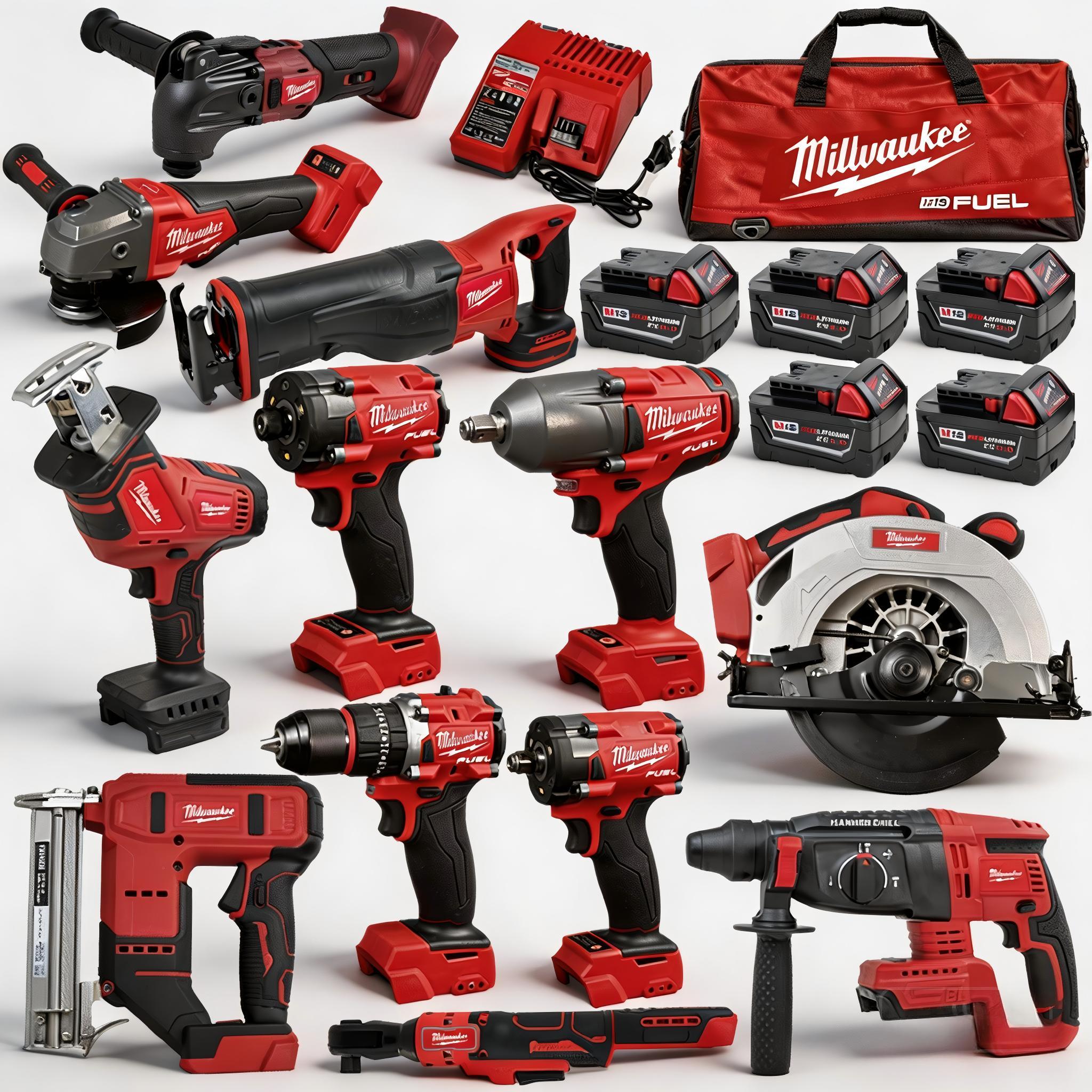 New Arrival Milwaukee Fuel 12-piece Tool Kit 5pc Batteries High Quality DrillTool Set Machinery Maintenance 18-In-1 Tool Kit_2