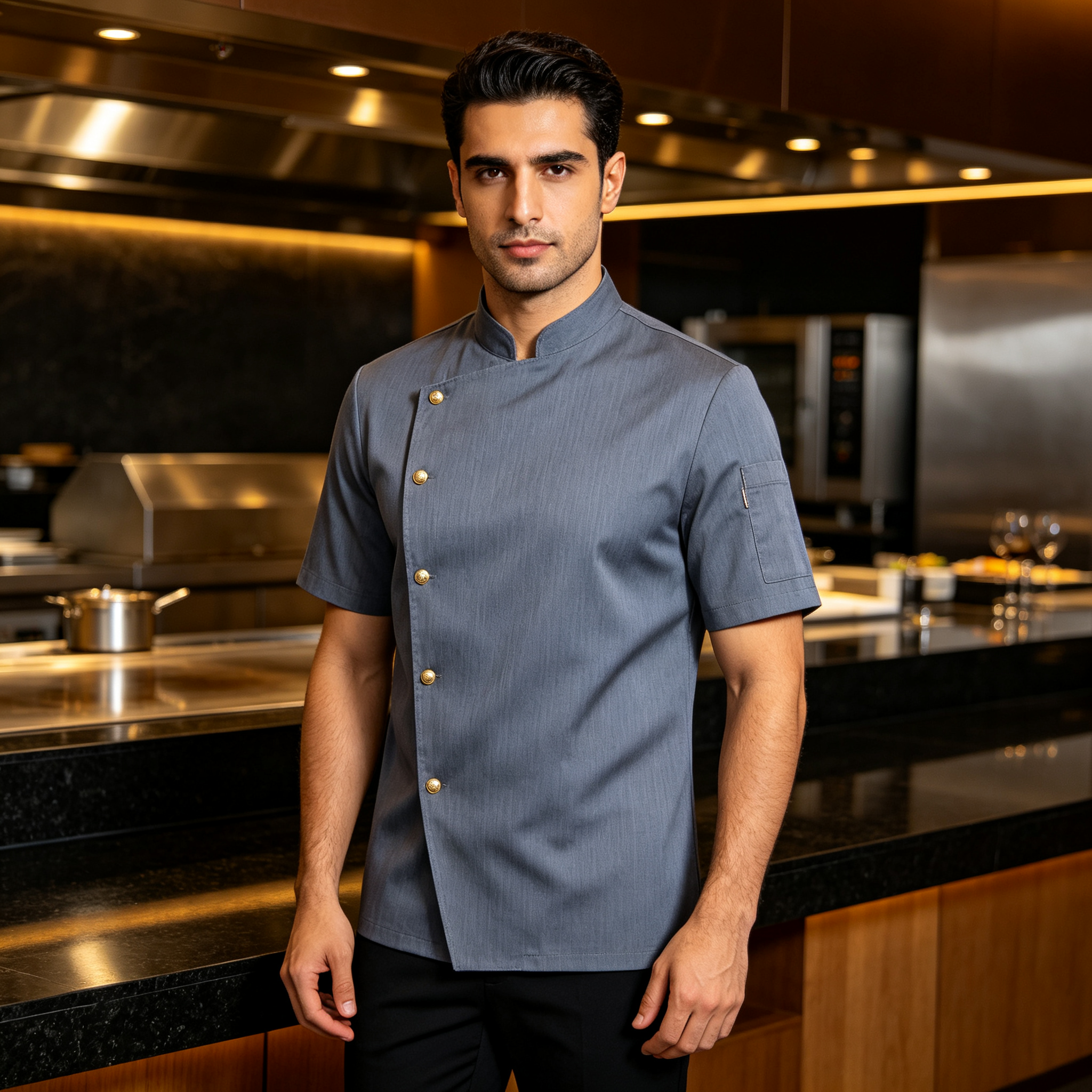 Men’s White Red Trim Long Sleeve Chef Jacket – Classic Double Breasted Chef Coat for Hotel Kitchen, Restaurant & Commercial Use
