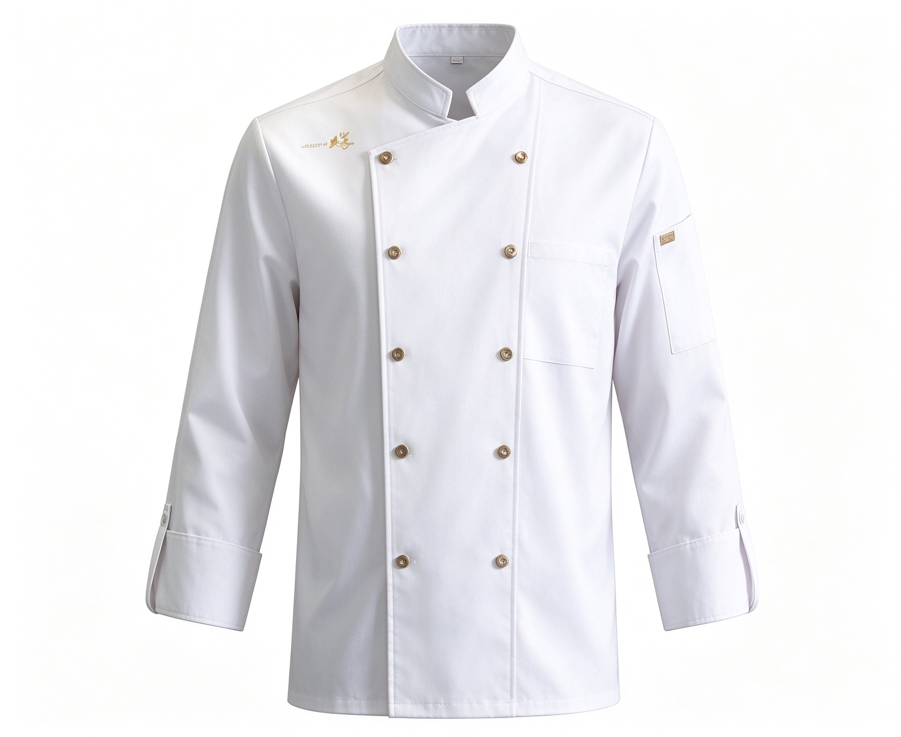 A smart and practical uniform option for male and female kitchen staff, this unisex chef jacket features a structured stand collar, dual button placket, subtle chest detail, refined cuff trim, and a comfortable straight fit. The bright white fabric presents a clean, hygienic look, while the classic design makes it suitable for restaurant kitchens, hotels, resorts, catering services, and professional chef teams._7