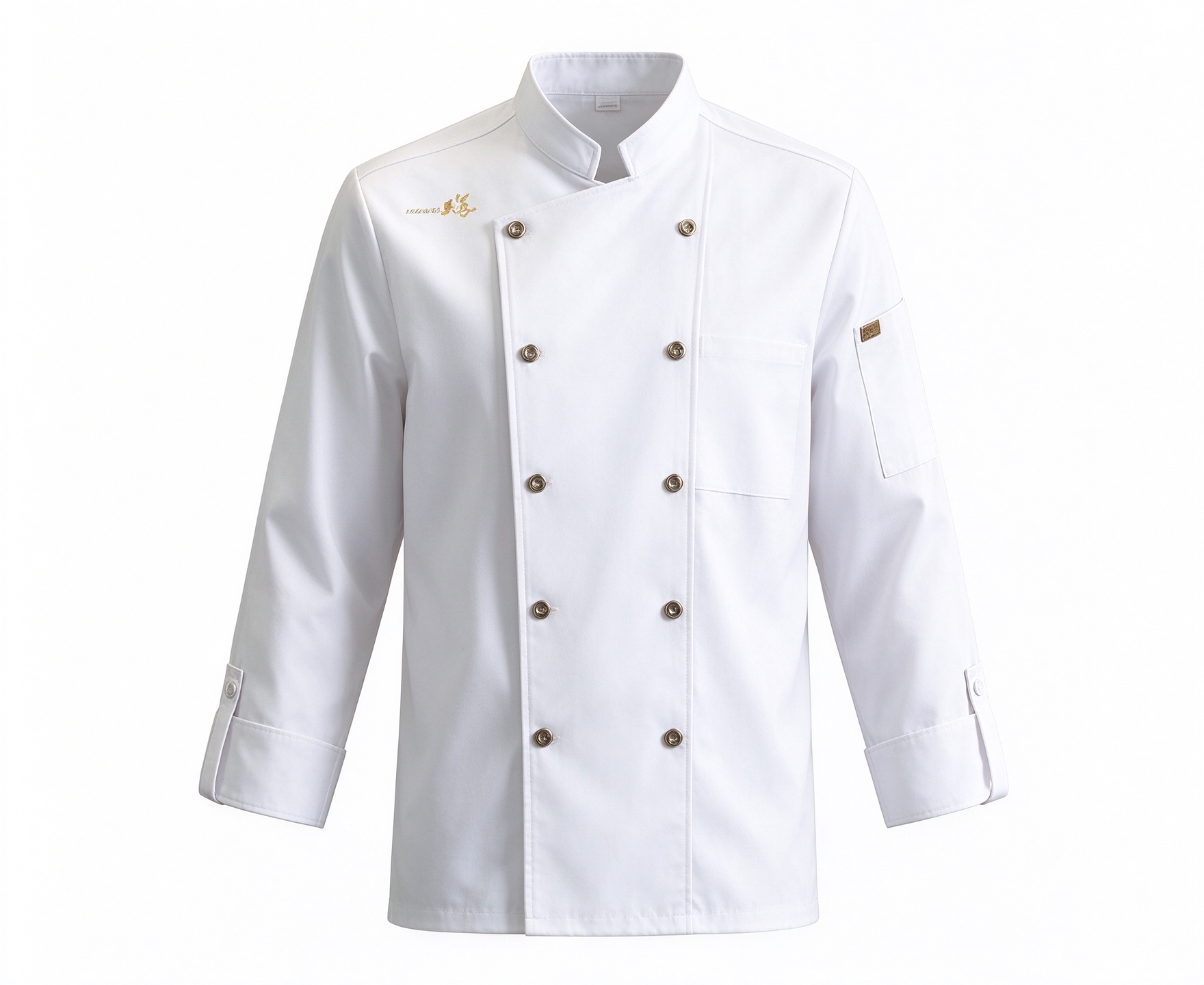A smart and practical uniform option for male and female kitchen staff, this unisex chef jacket features a structured stand collar, dual button placket, subtle chest detail, refined cuff trim, and a comfortable straight fit. The bright white fabric presents a clean, hygienic look, while the classic design makes it suitable for restaurant kitchens, hotels, resorts, catering services, and professional chef teams._2