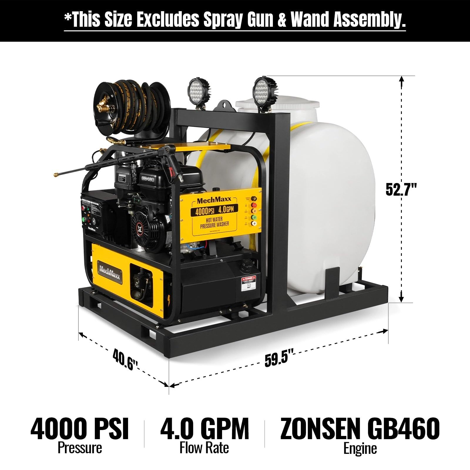 Brand New 4000 PSI 4 GPM E-Start Engine Hot Water Pressure Washer Skid Mounted with 175 Gal Tank, HPW40KT_3