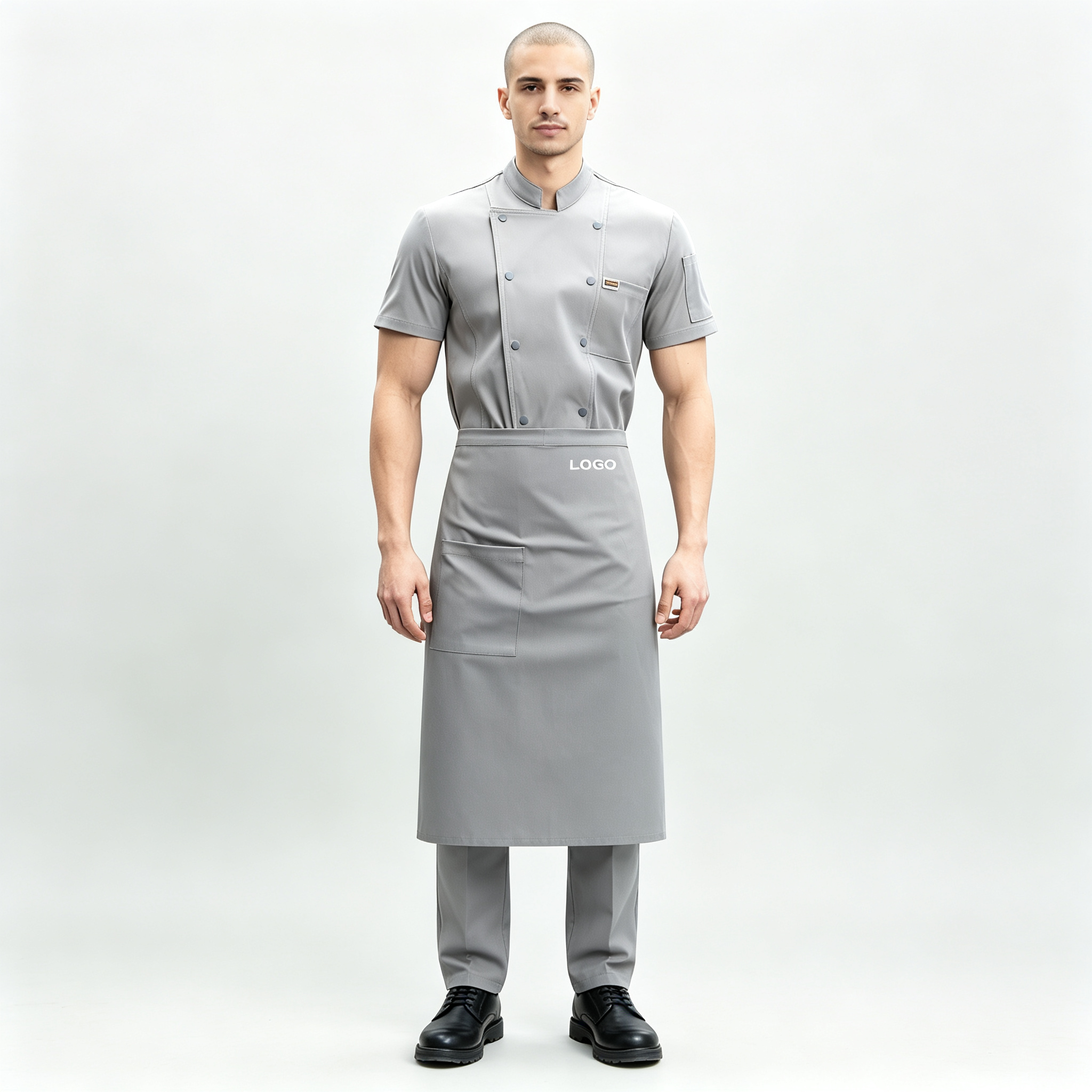 Men’s Black Short-Sleeve Chef Jacket, Breathable Stretch Cotton Kitchen Coat with Back Mesh Vent for Hotel Restaurant Staff_4