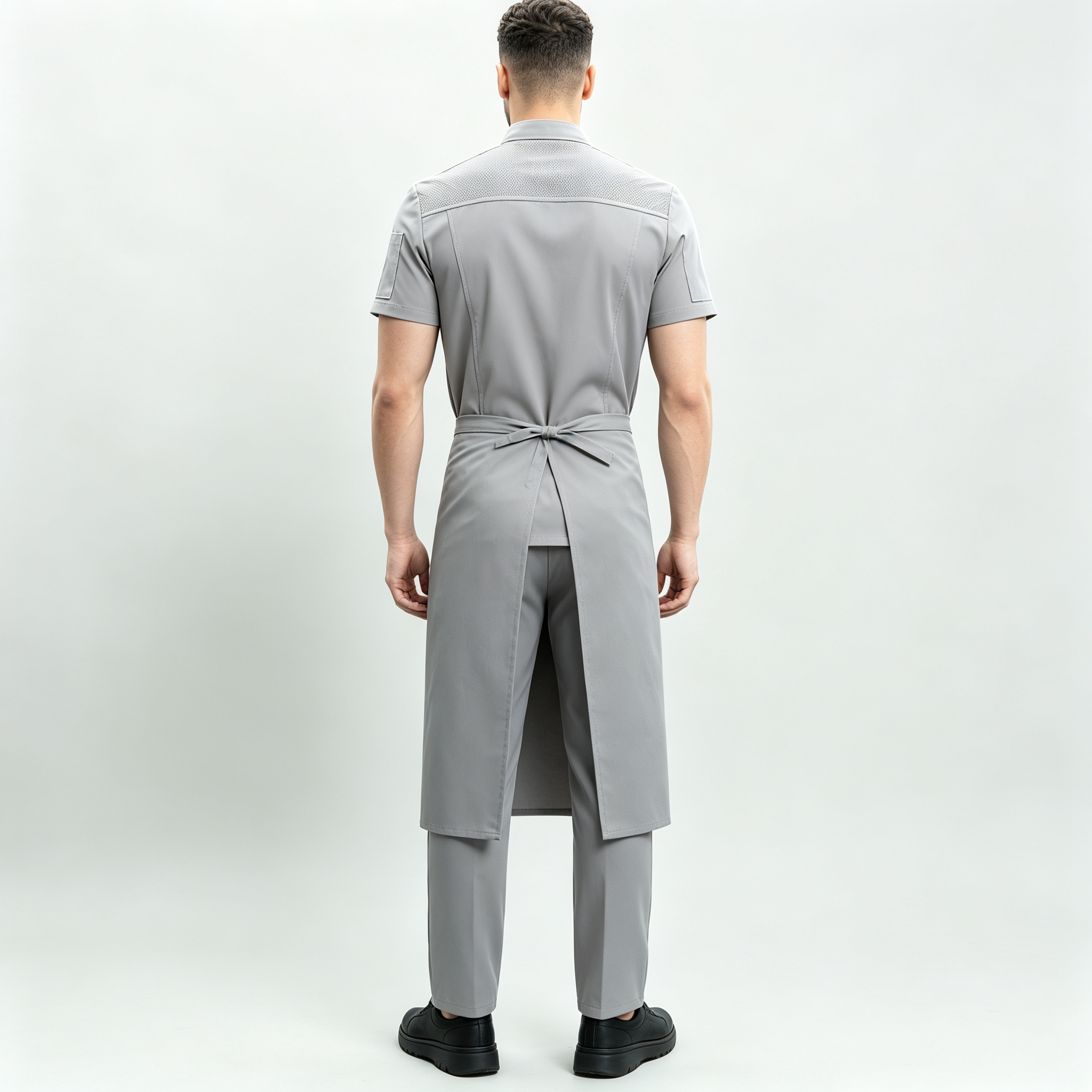Men’s Black Short-Sleeve Chef Jacket, Breathable Stretch Cotton Kitchen Coat with Back Mesh Vent for Hotel Restaurant Staff_3