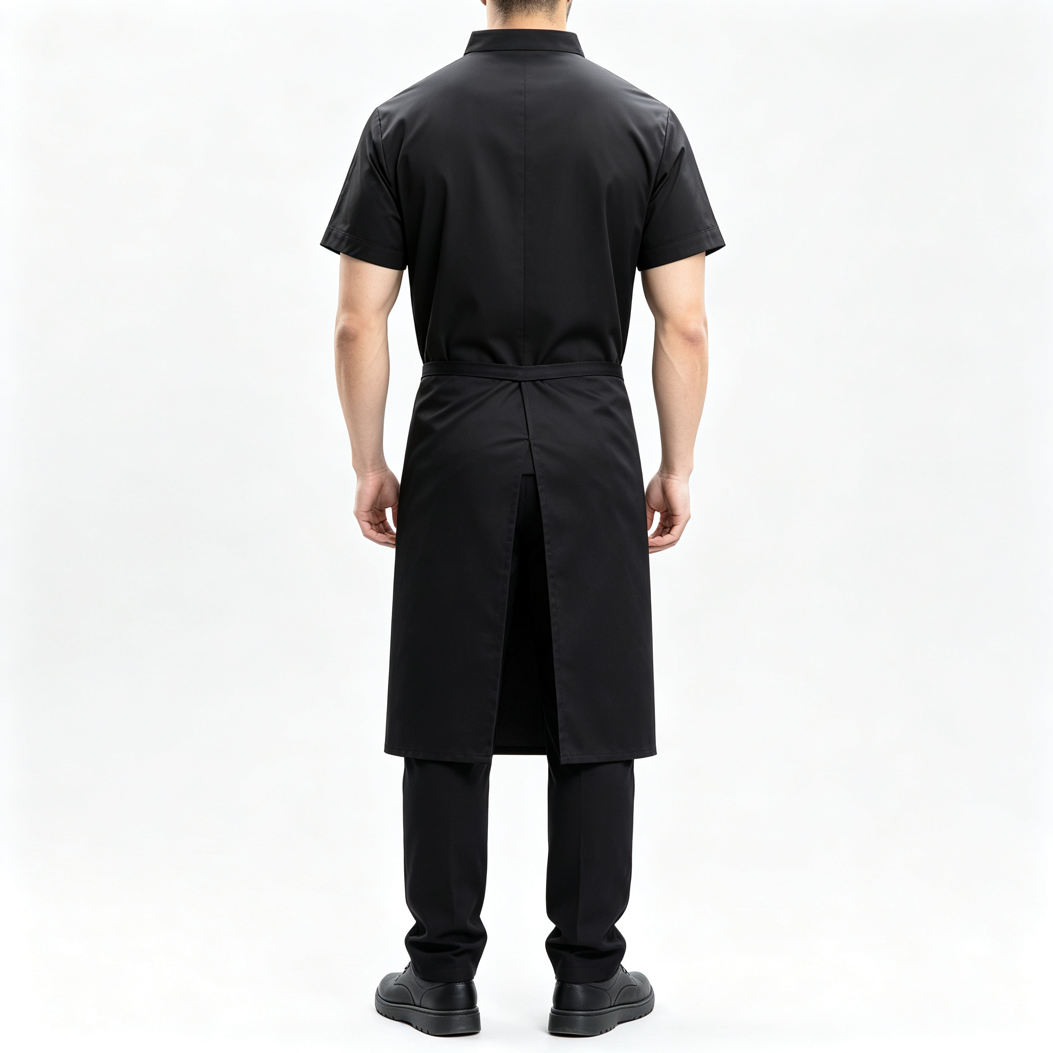 Men’s White Short-Sleeve Chef Uniform, Lightweight Cotton Jacket with Apron, Clean Front Design for Hotel Restaurant and Kitchen Staff_8