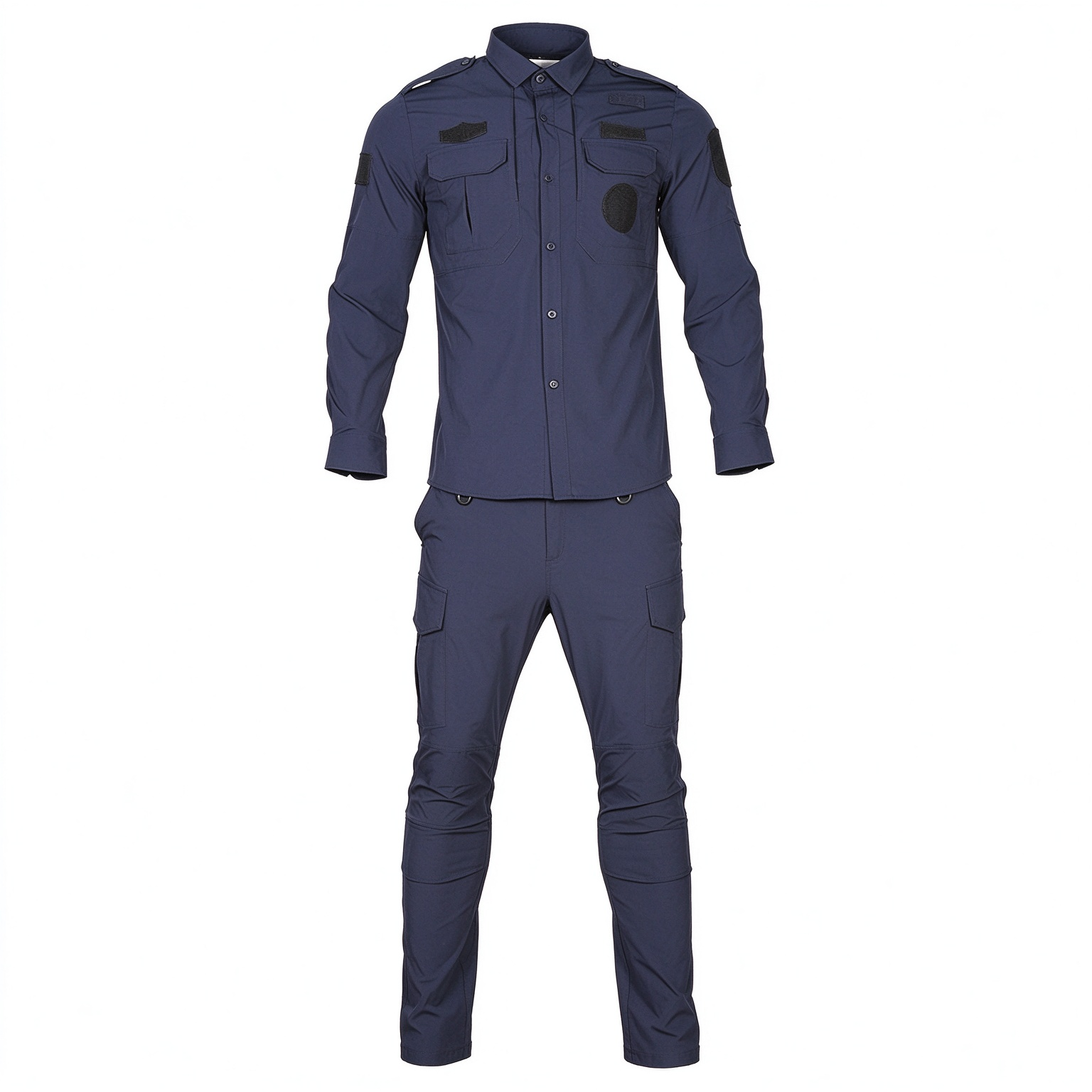 Men’s Black Long Sleeve Security Uniform Set with Stand Collar, Multi-Pocket Chest, UAE Style Badges and Work Pants – Professional Security Wear for UAE Hospitals, Malls, Offices and Events_10