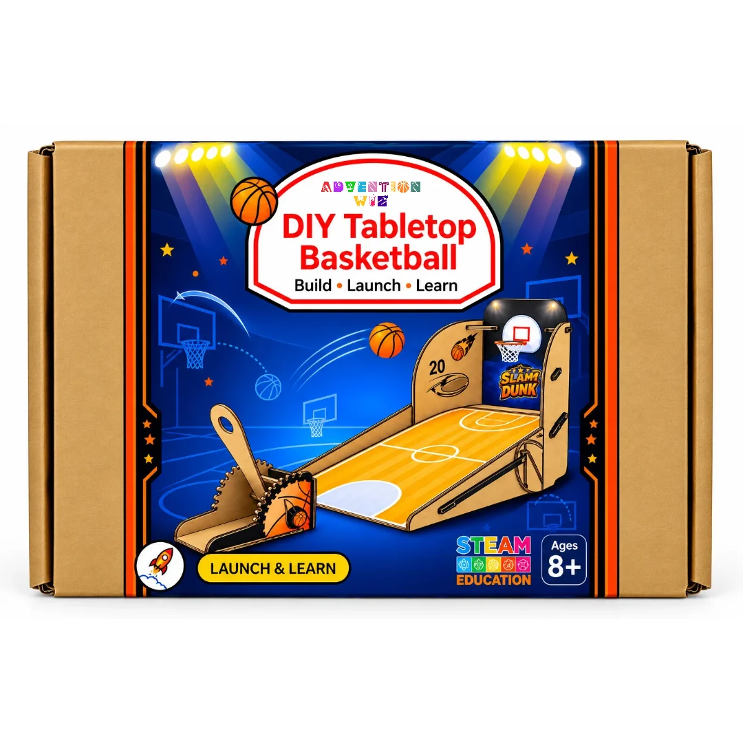 Adventionwiz diy tabletop basketball – educational stem construction kit for kids