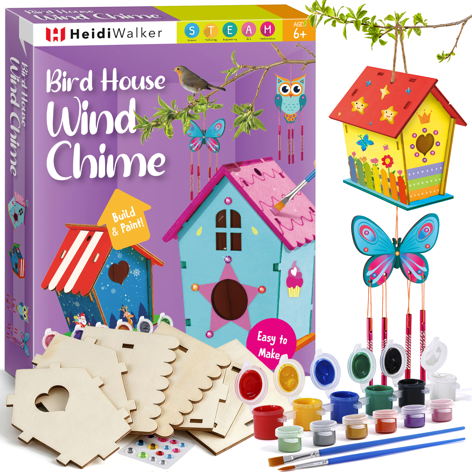 HeidiWalker Build and Paint Bird House Wind Chime Kit_2