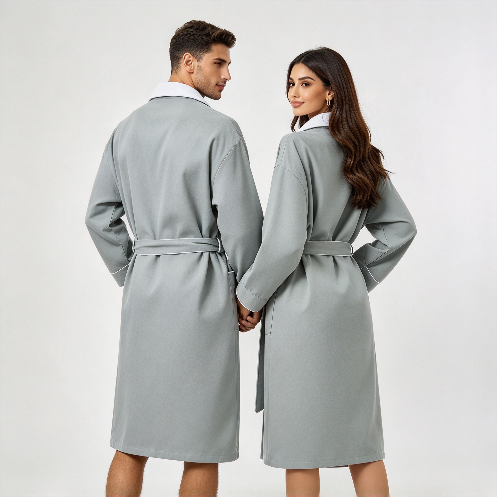 Mixed Gender Luxury Bathrobe – White Collar & Trim Hotel Style Bathrobe for Couples and Teams Soft Long Bathrobe with Belted Waist and Pockets Gray, Mint & Pink Couple Bathrobe Set Premium Spa Bathrobe for Men and Women_8