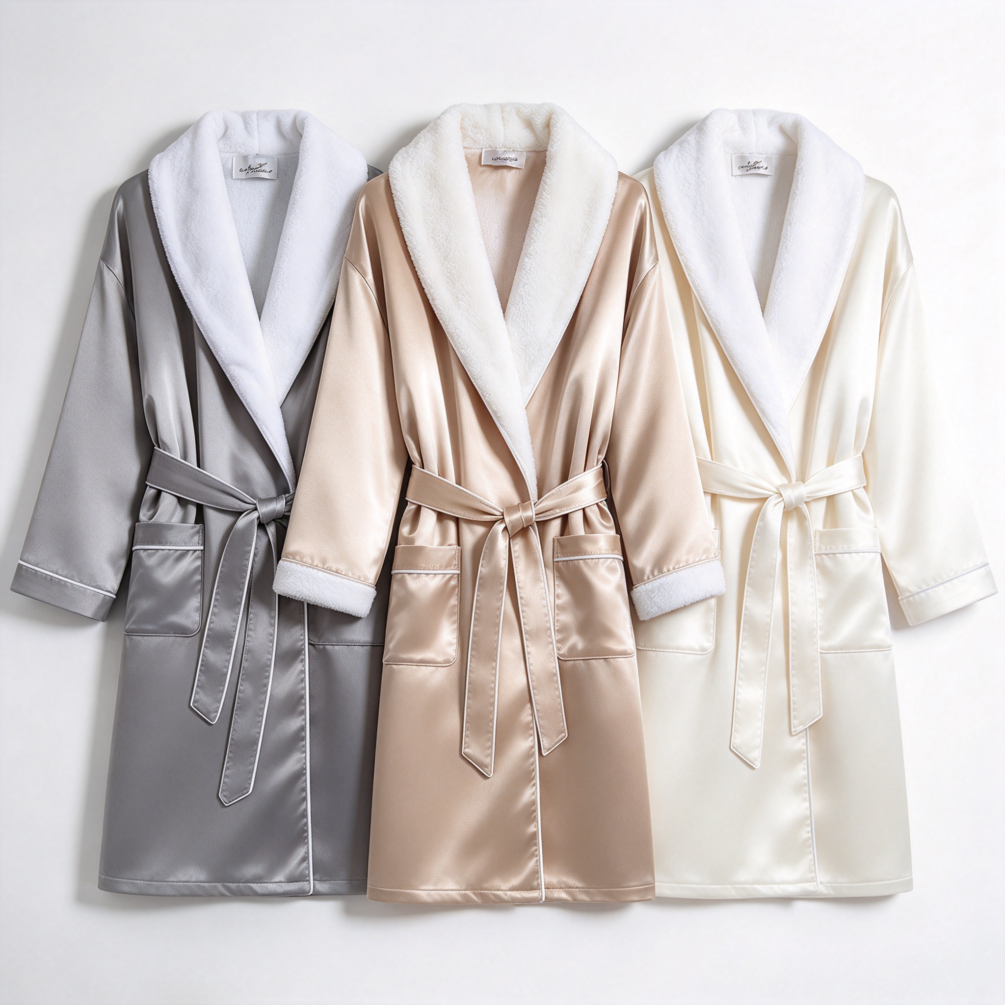 Luxury Mixed Gender Bathrobe – Plush White Collar Hotel Spa Bathrobe with Satin Feel & Belt Premium Couple Bathrobe in 3 Colors Long Bathrobe with Pockets for Men and Women Silky Smooth Bathrobe for Hotel, Resort & Home_2