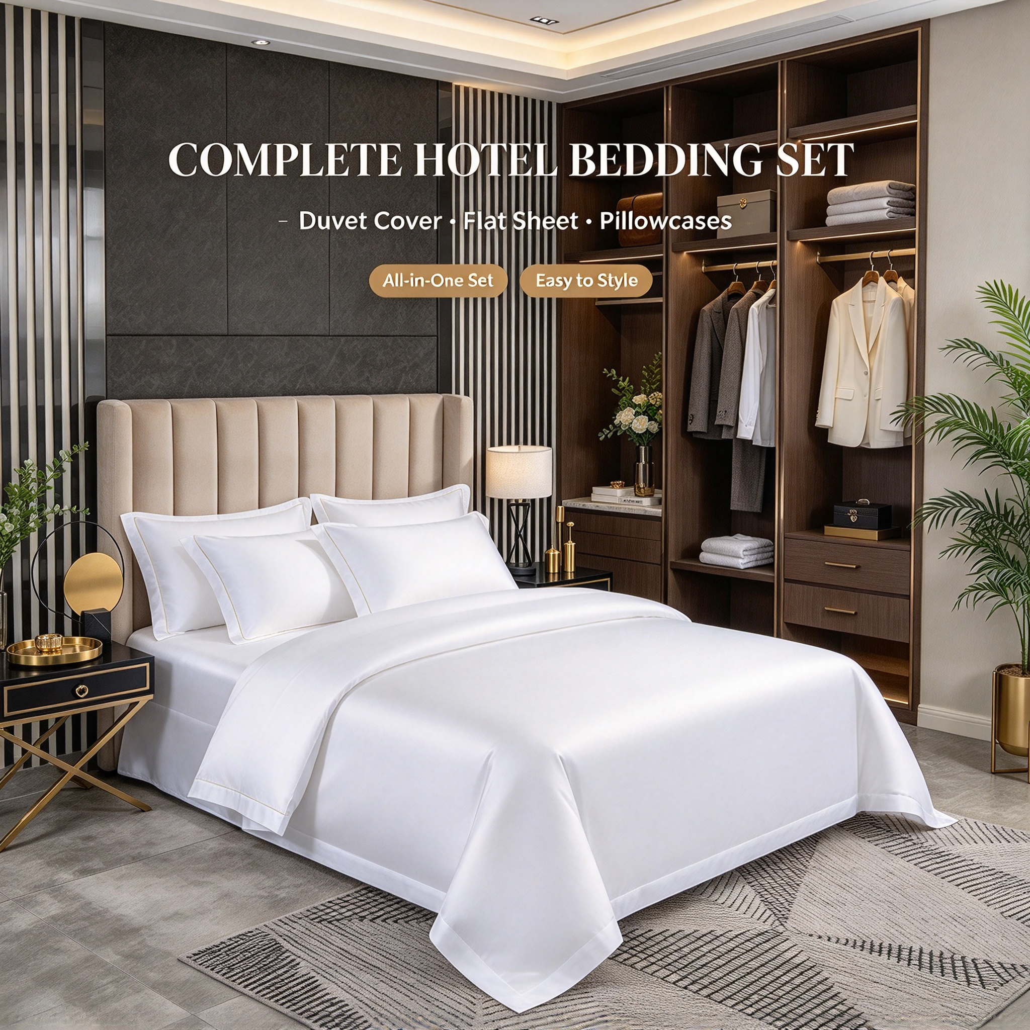 80×80 Pure Cotton Hotel Quilt Set White Sateen Bedding Set with Duvet Cover & Sheet High Thread Count Cotton Bed Linen Set Luxury Hotel White Bedding for Bedroom Soft Breathable Cotton Sateen Four-Piece Set_6