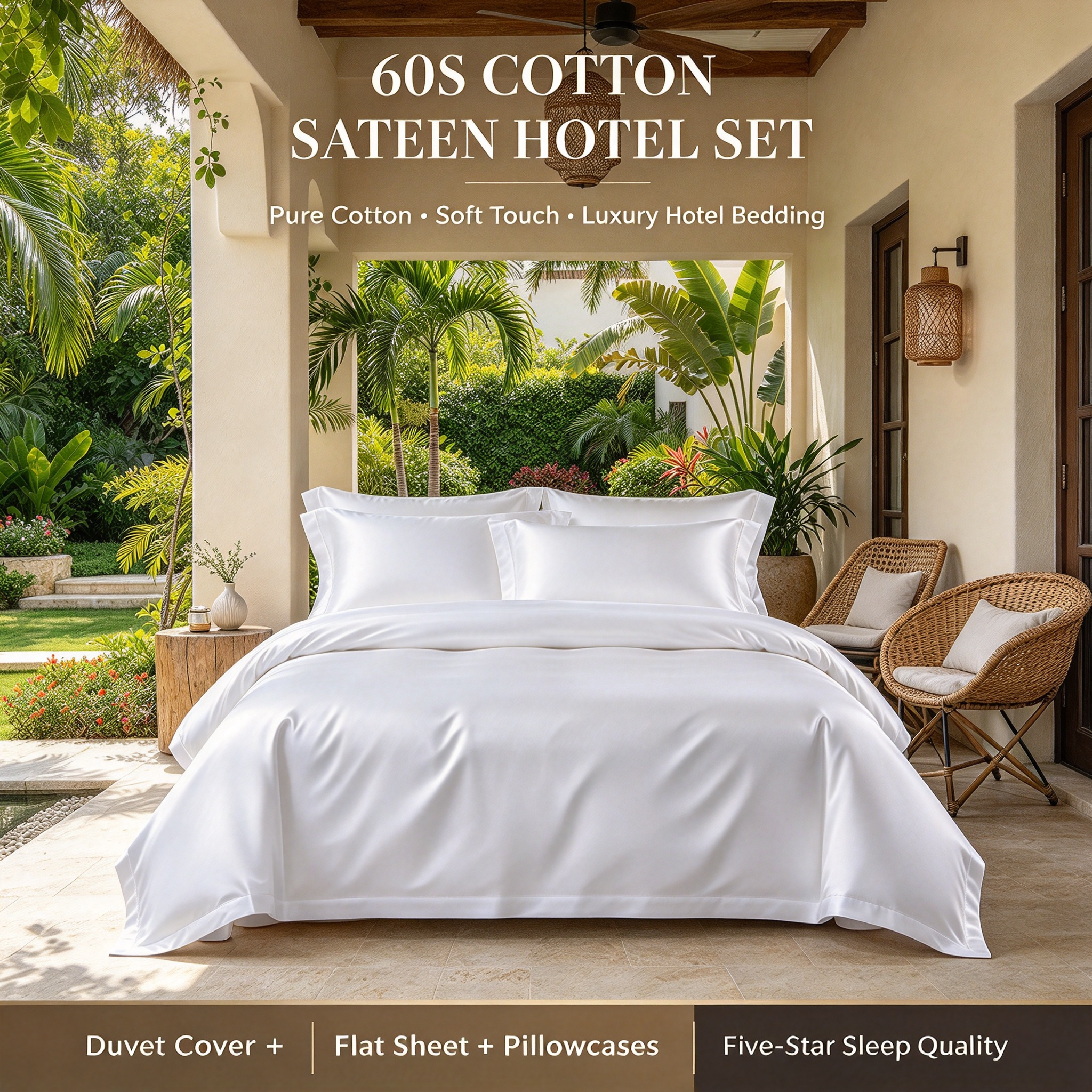 60S Pure Cotton Hotel White Bedding Set White Cotton Sateen Quilt Set for Hotel Room Luxury Hotel Bedding with Duvet Cover & Sheet Soft Smooth Cotton Bed Linen Set Premium White Hotel Quilt Set for Home_4