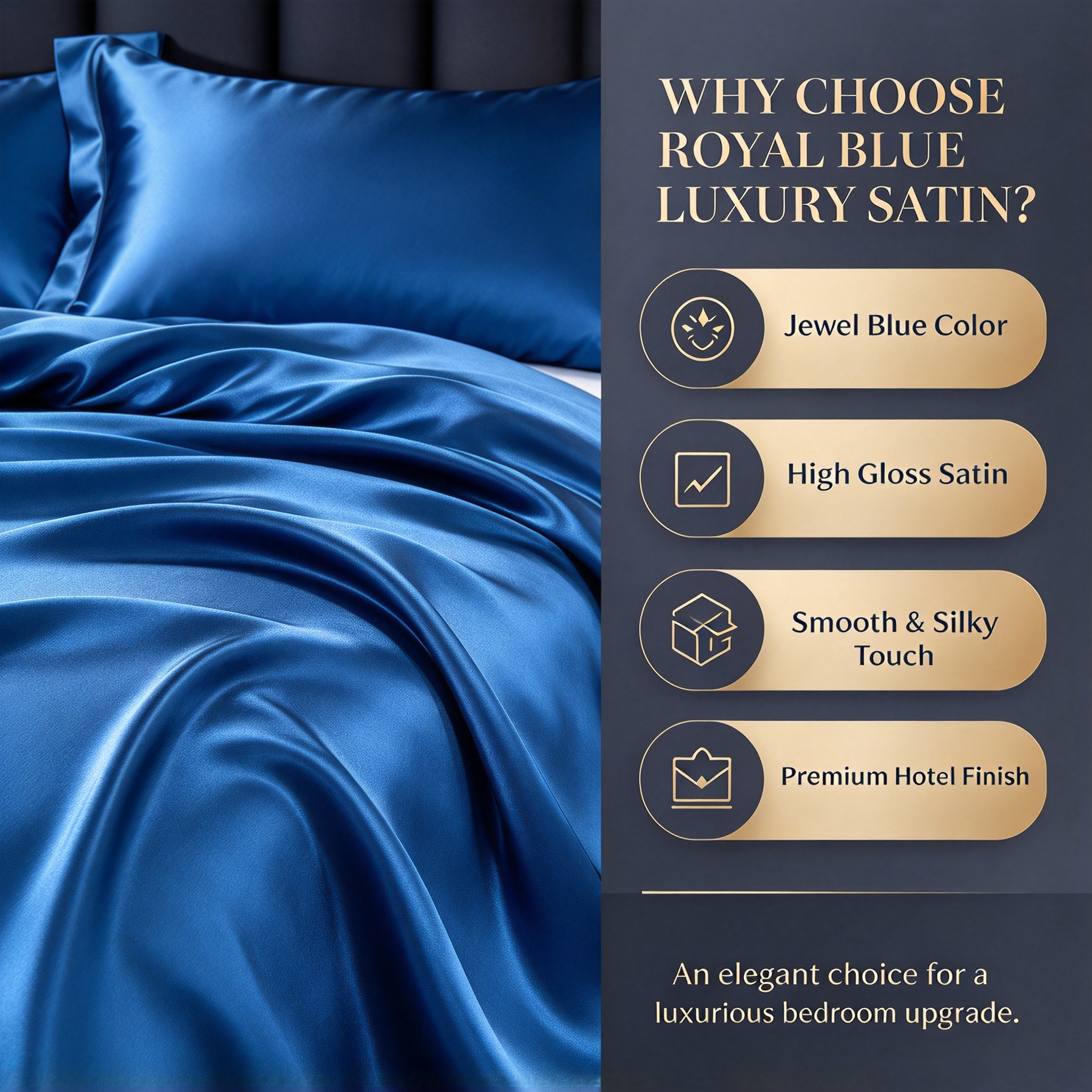Royal Blue Luxury Hotel Bedding Set High Gloss Satin Quilt Set with Duvet Cover & Sheet Elegant Royal Blue Bed Linen Set Premium Hotel Bedding with Smooth Silk Touch Four-Piece Satin Bed Set for Luxury Bedroom_4