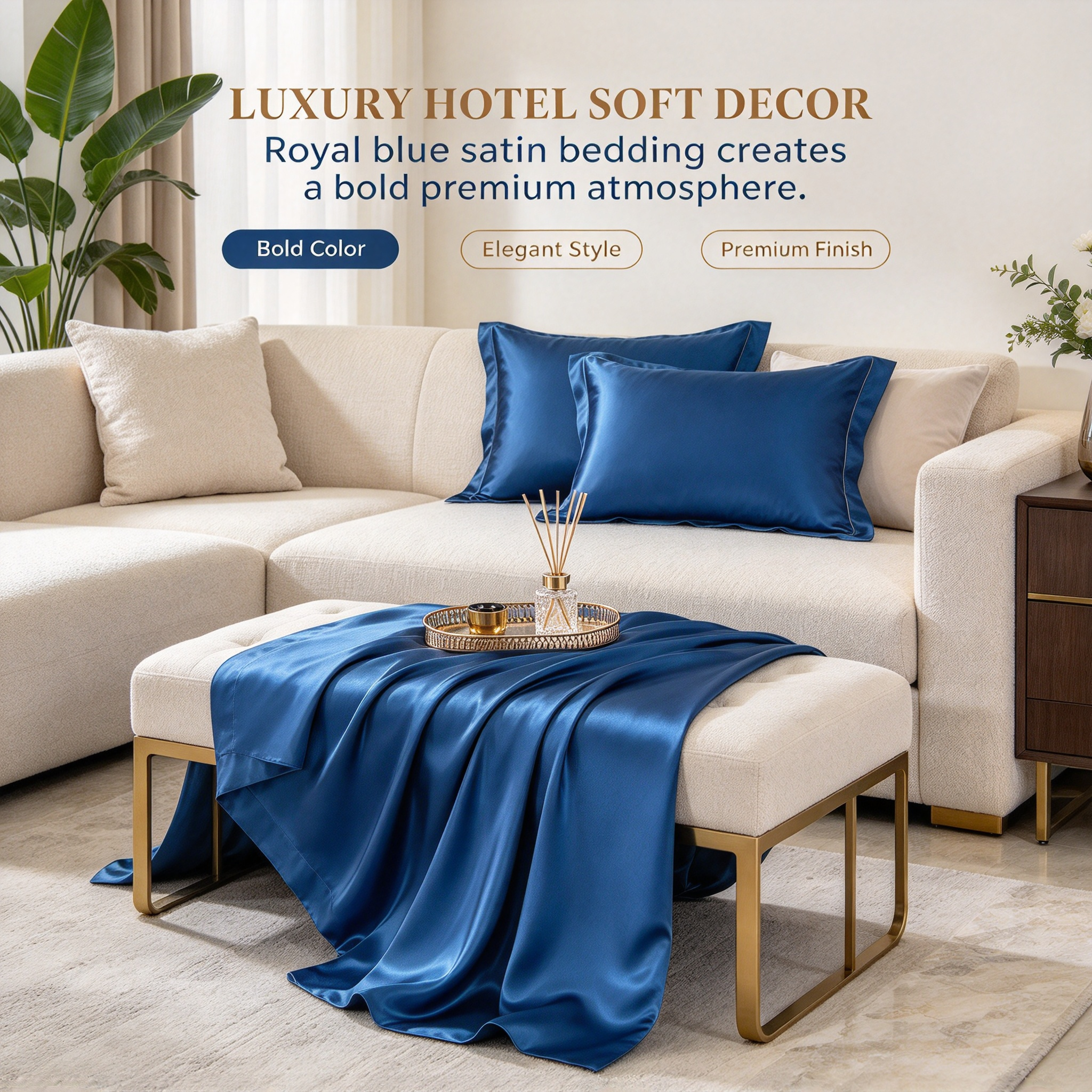 Royal Blue Luxury Hotel Bedding Set High Gloss Satin Quilt Set with Duvet Cover & Sheet Elegant Royal Blue Bed Linen Set Premium Hotel Bedding with Smooth Silk Touch Four-Piece Satin Bed Set for Luxury Bedroom_5