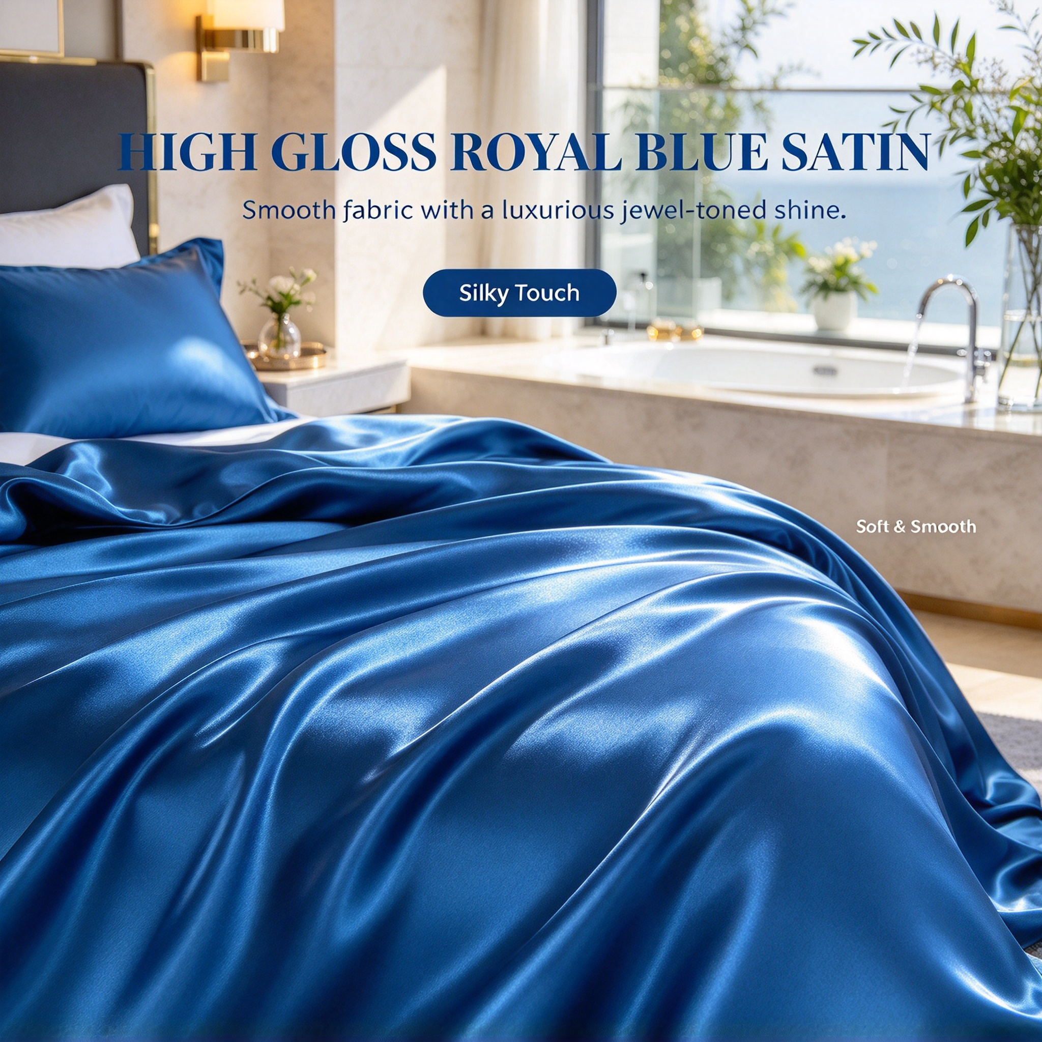 Royal Blue Luxury Hotel Bedding Set High Gloss Satin Quilt Set with Duvet Cover & Sheet Elegant Royal Blue Bed Linen Set Premium Hotel Bedding with Smooth Silk Touch Four-Piece Satin Bed Set for Luxury Bedroom_7