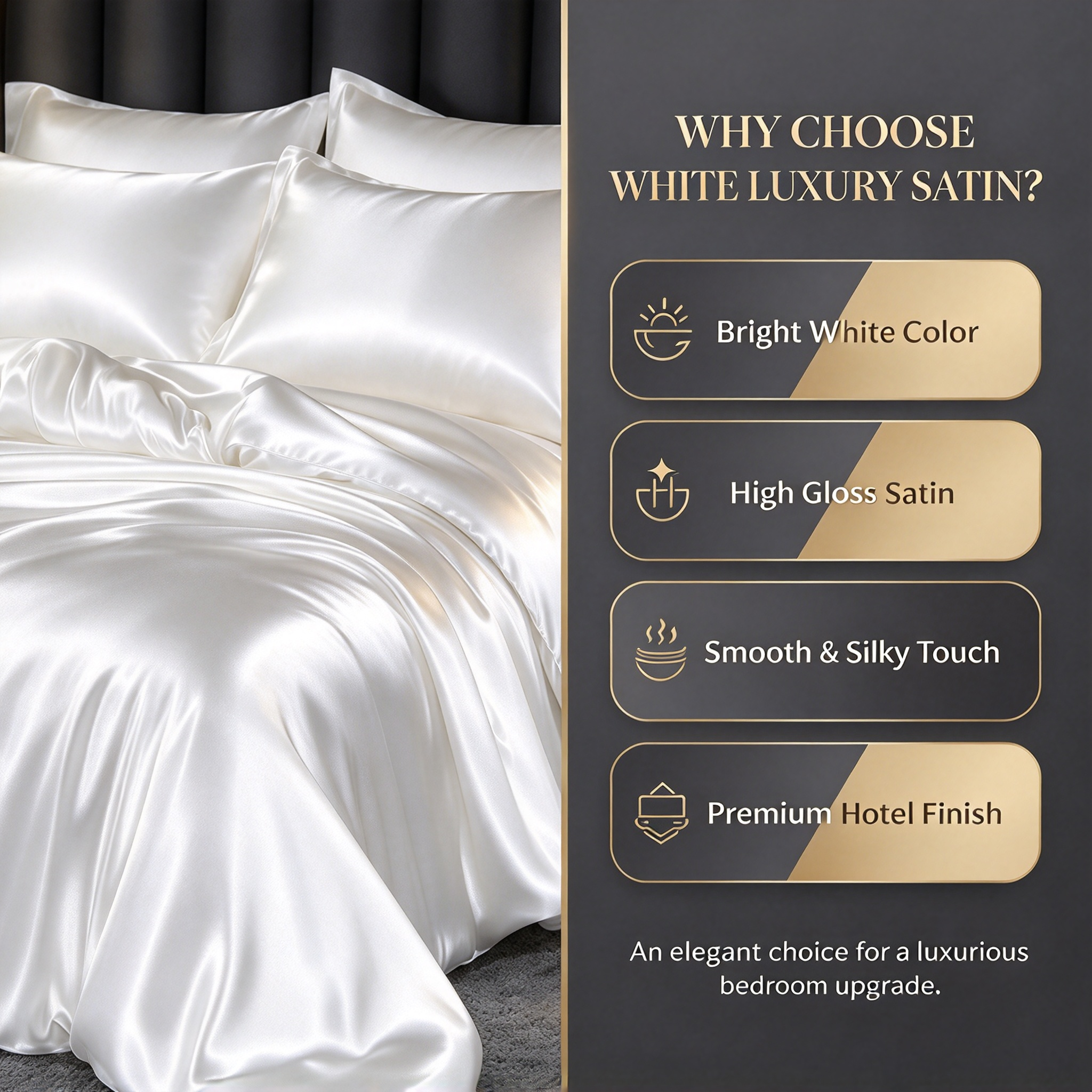 White Luxury Hotel Bedding Set High Gloss Satin Quilt Set with Duvet Cover & Sheet Elegant White Bed Linen Set Premium Hotel Bedding with Smooth Silk Touch Four-Piece Satin Bed Set for Luxury Bedroom_3