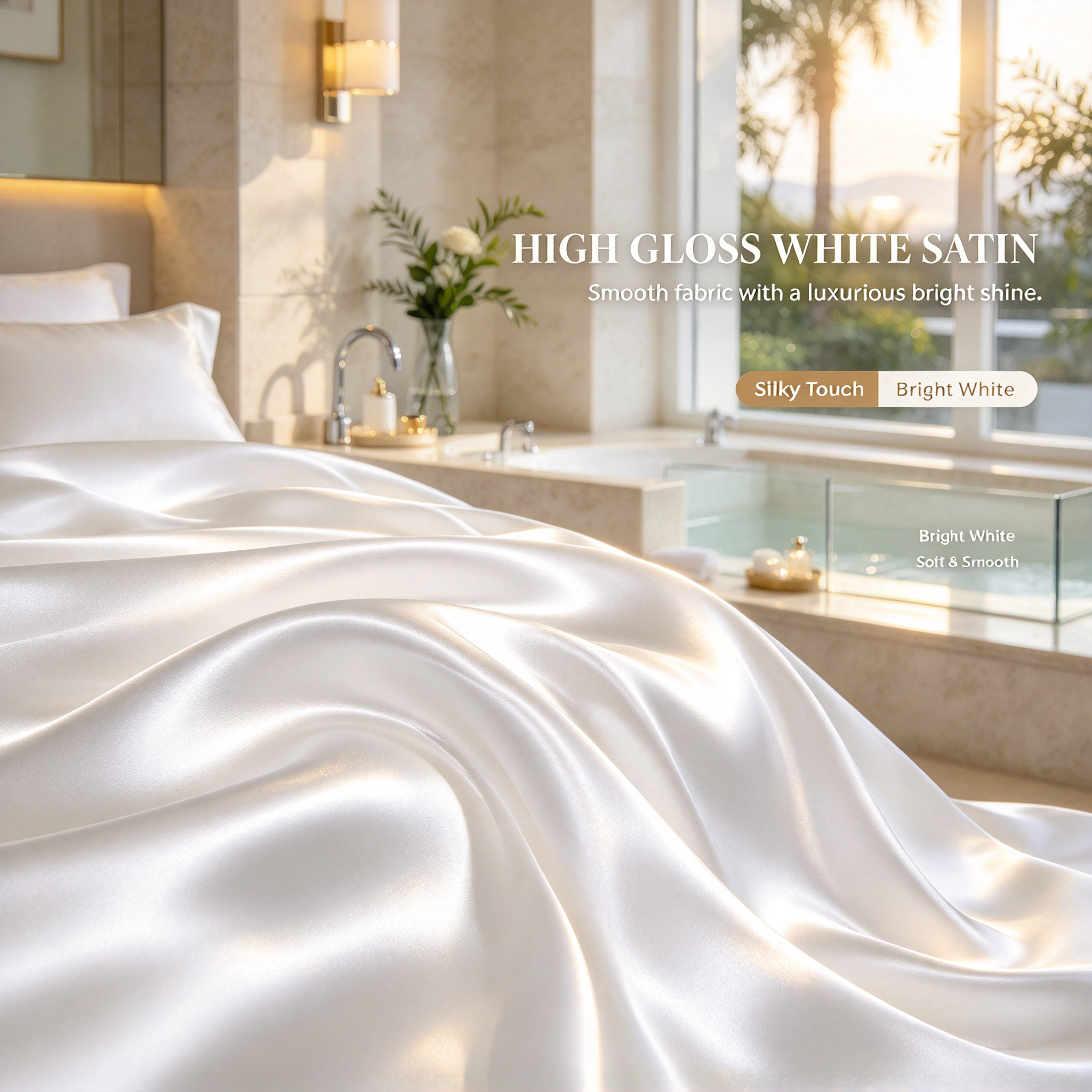 White Luxury Hotel Bedding Set High Gloss Satin Quilt Set with Duvet Cover & Sheet Elegant White Bed Linen Set Premium Hotel Bedding with Smooth Silk Touch Four-Piece Satin Bed Set for Luxury Bedroom_5