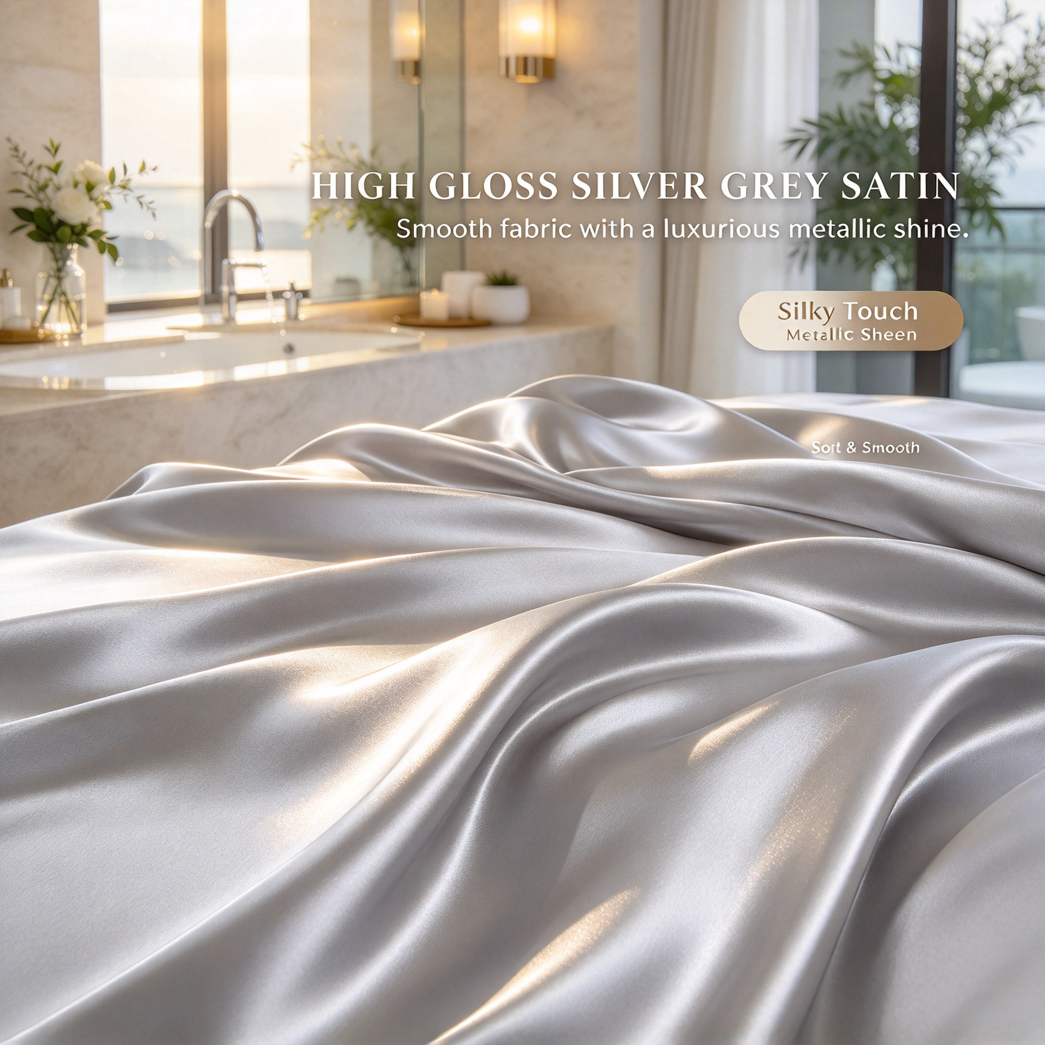 Silver Grey Luxury Hotel Bedding Set High Gloss Satin Quilt Set with Duvet Cover & Sheet Elegant Silver Grey Bed Linen Set Premium Hotel Bedding with Smooth Silk Touch Four-Piece Satin Bed Set for Luxury Bedroom_3