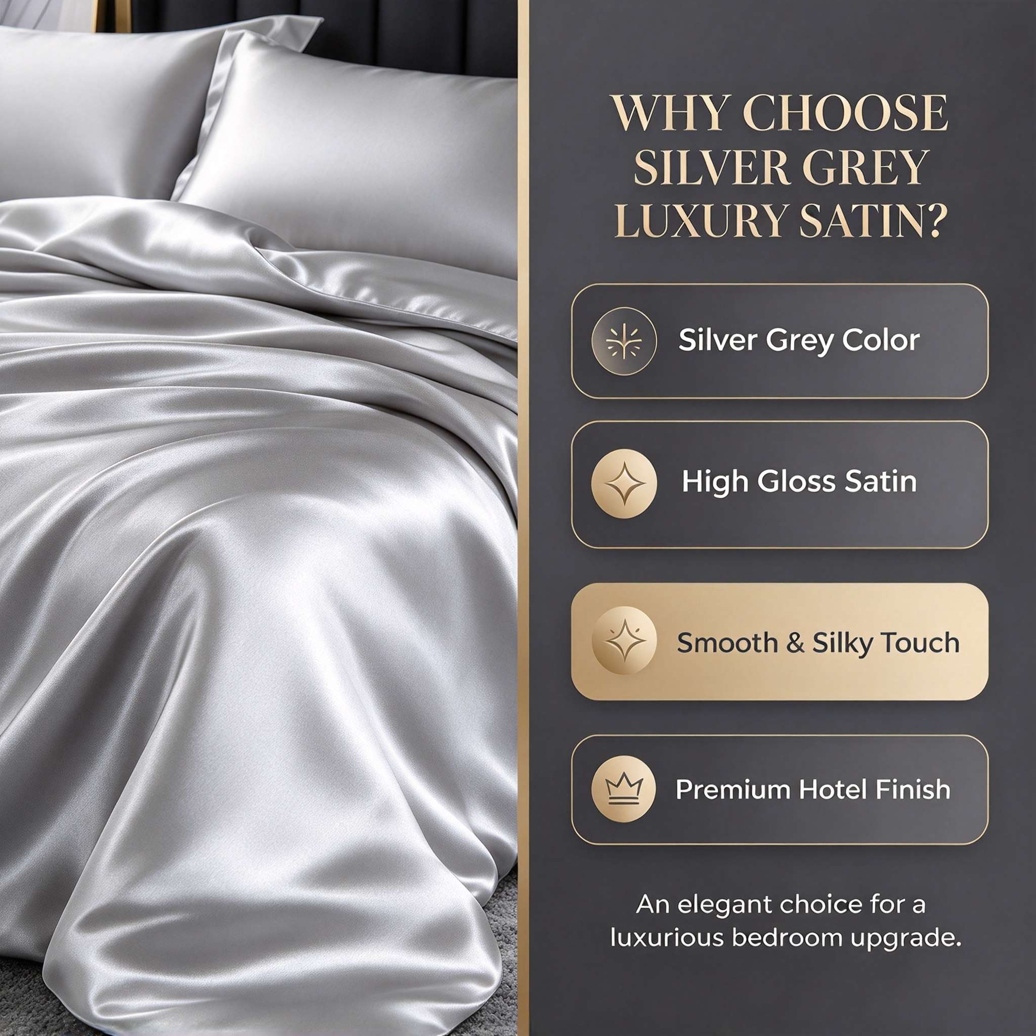Silver Grey Luxury Hotel Bedding Set High Gloss Satin Quilt Set with Duvet Cover & Sheet Elegant Silver Grey Bed Linen Set Premium Hotel Bedding with Smooth Silk Touch Four-Piece Satin Bed Set for Luxury Bedroom_5