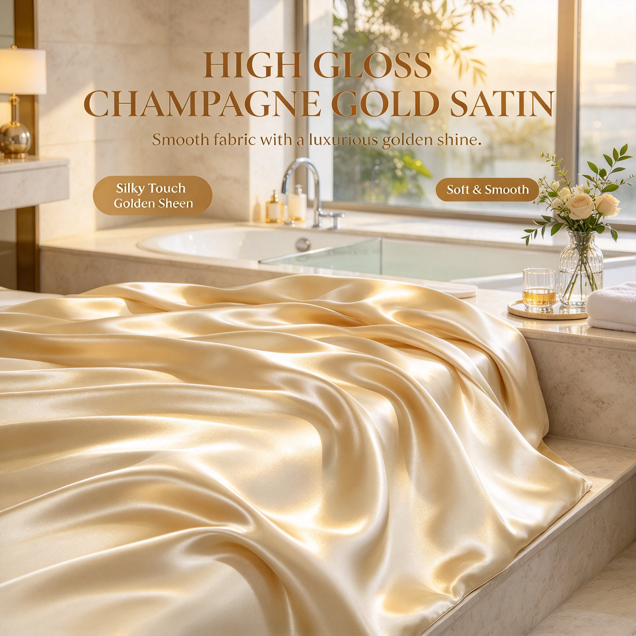 Champagne Gold Luxury Hotel Bedding Set High Gloss Satin Quilt Set with Duvet Cover & Sheet Elegant Champagne Bed Linen Set Premium Hotel Bedding with Smooth Silk Touch Four-Piece Satin Bed Set for Luxury Bedroom_7