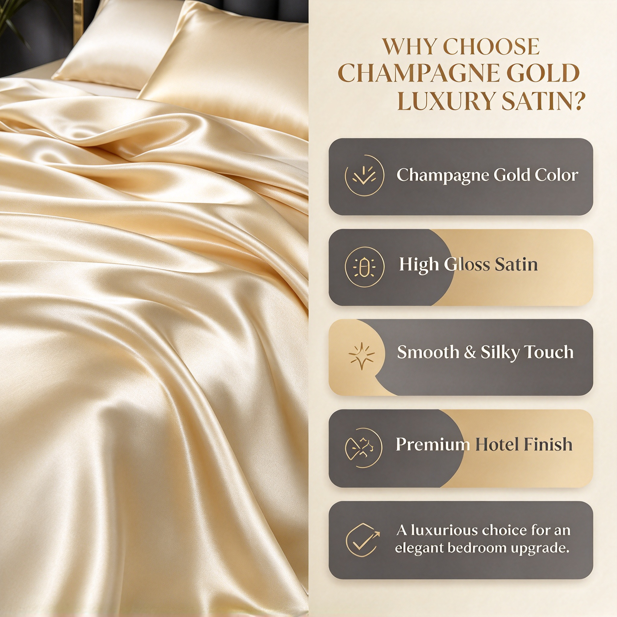 Champagne Gold Luxury Hotel Bedding Set High Gloss Satin Quilt Set with Duvet Cover & Sheet Elegant Champagne Bed Linen Set Premium Hotel Bedding with Smooth Silk Touch Four-Piece Satin Bed Set for Luxury Bedroom_4