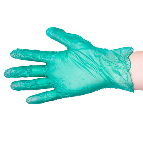 Green vinyl gloves