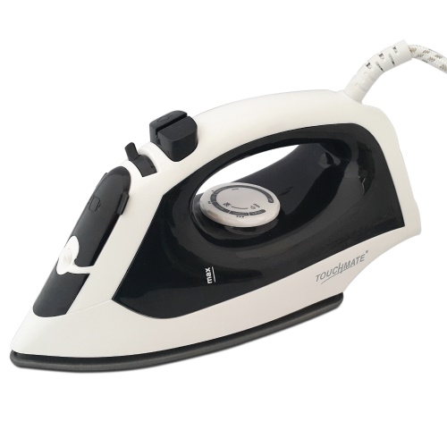 Touchmate steam iron with ultra glide sole plate - 1600w, temperature control & auto-off pilot light, 360º cord outlet, black (tm-sti202b)