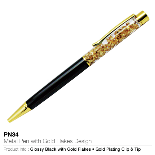 Metal pen with gold flakes design (pn34)