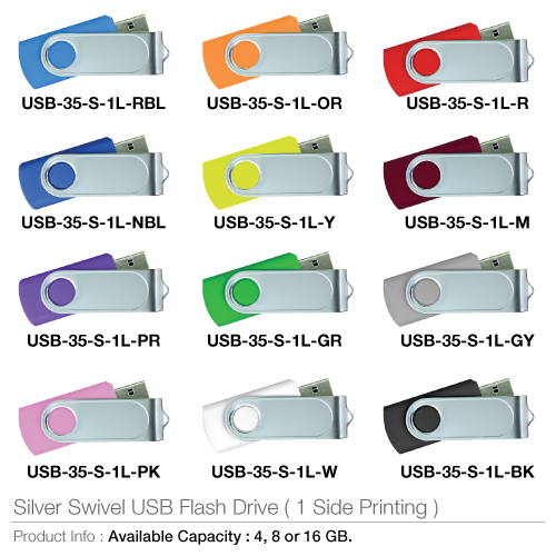 Silver swivel usb flash drive (1 side printing)- usb-35-s-1l